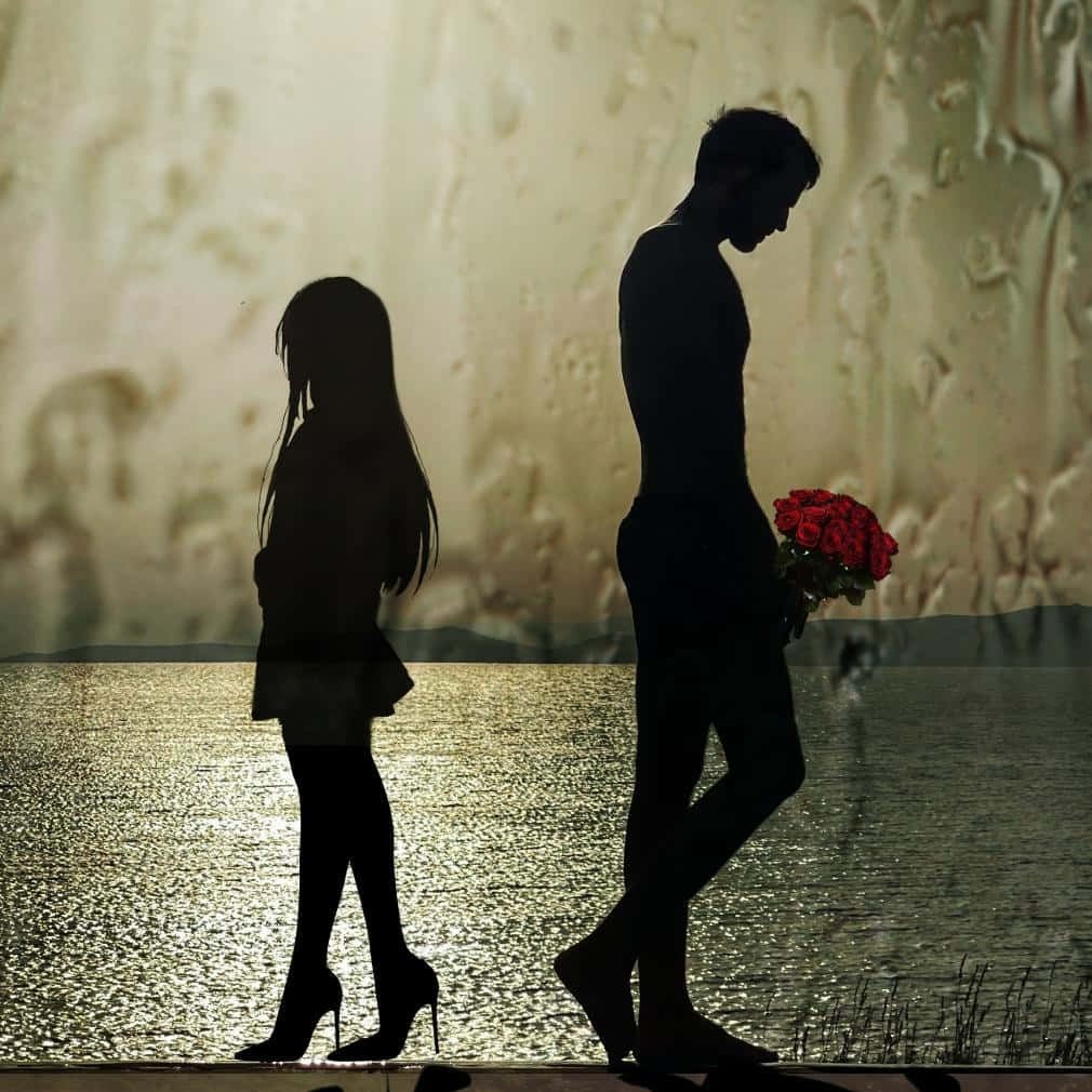 Sad Couple Anime Silhouette Background