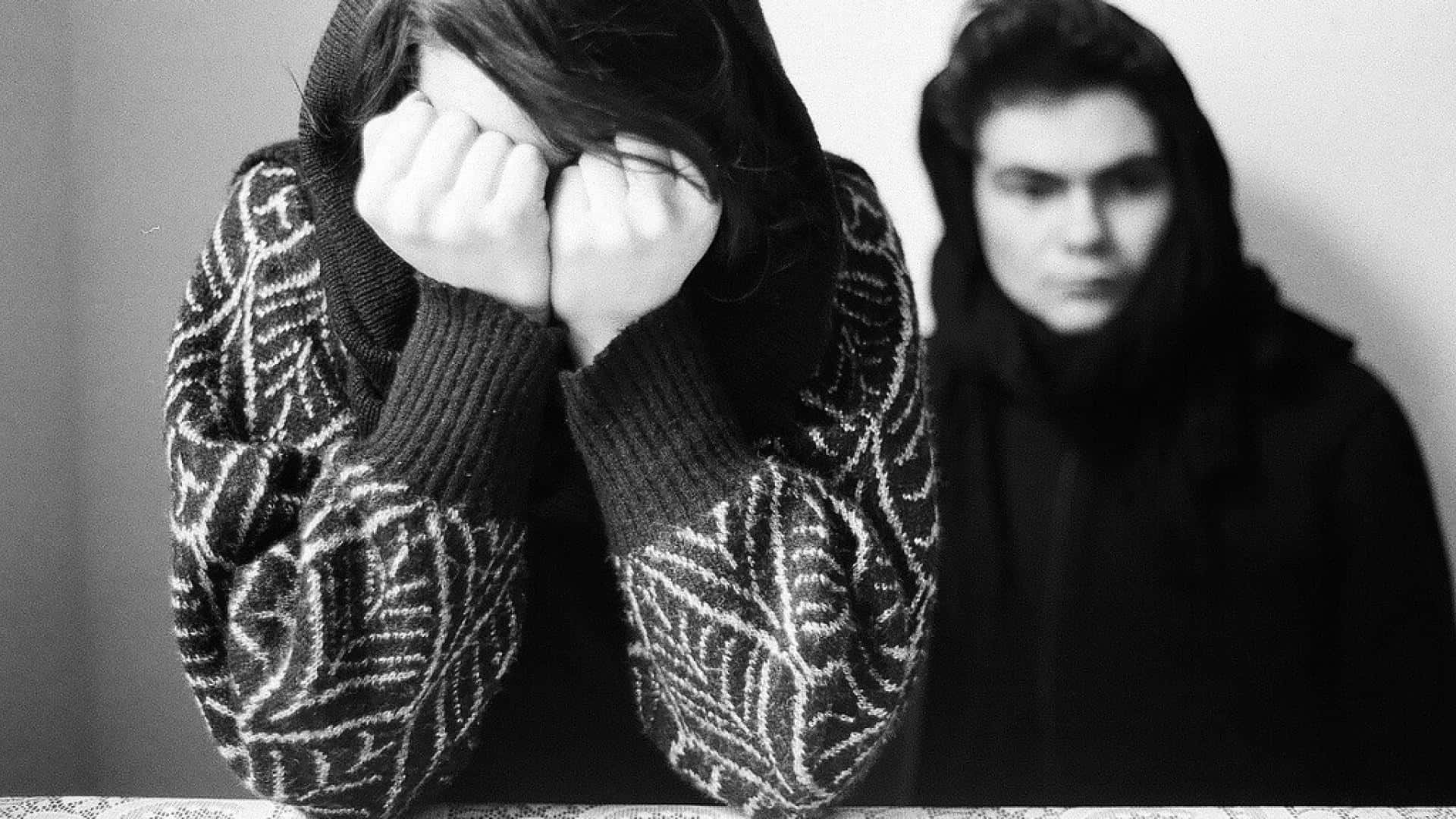 Sad Couple Black And White Background