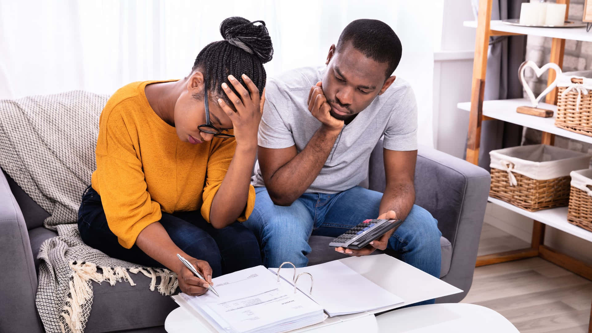 Sad Couple Signing Papers Background