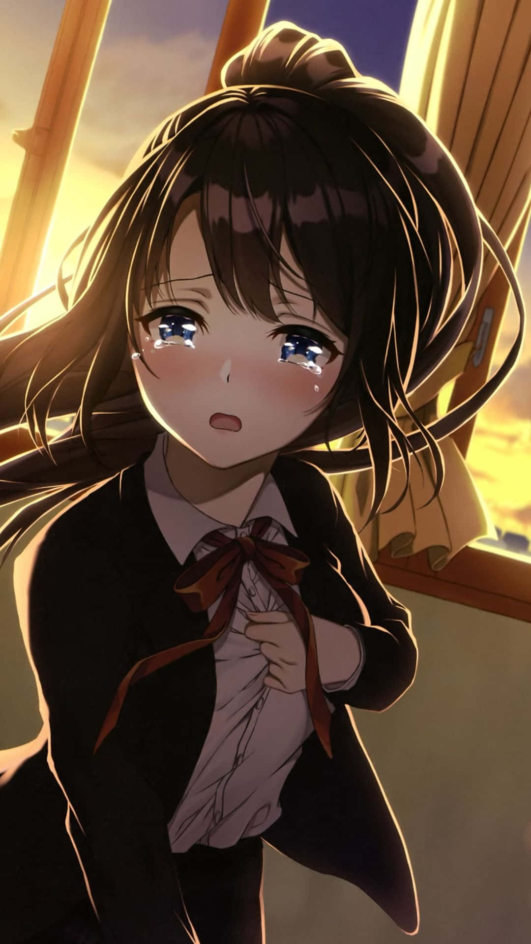 Sad Crying Anime Girl Running Away Background