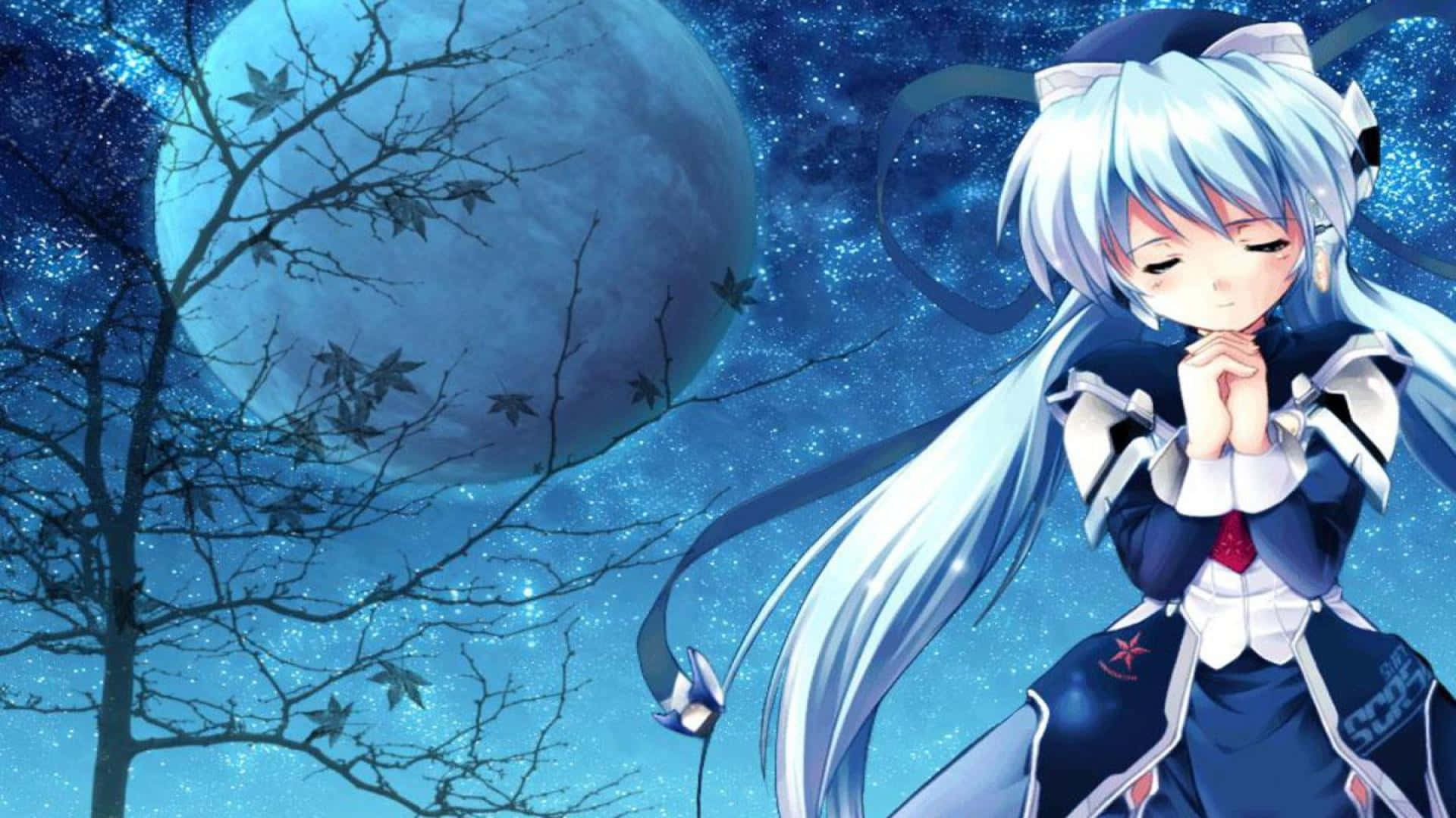 Sad Crying Anime Girl Under The Moonlight Background