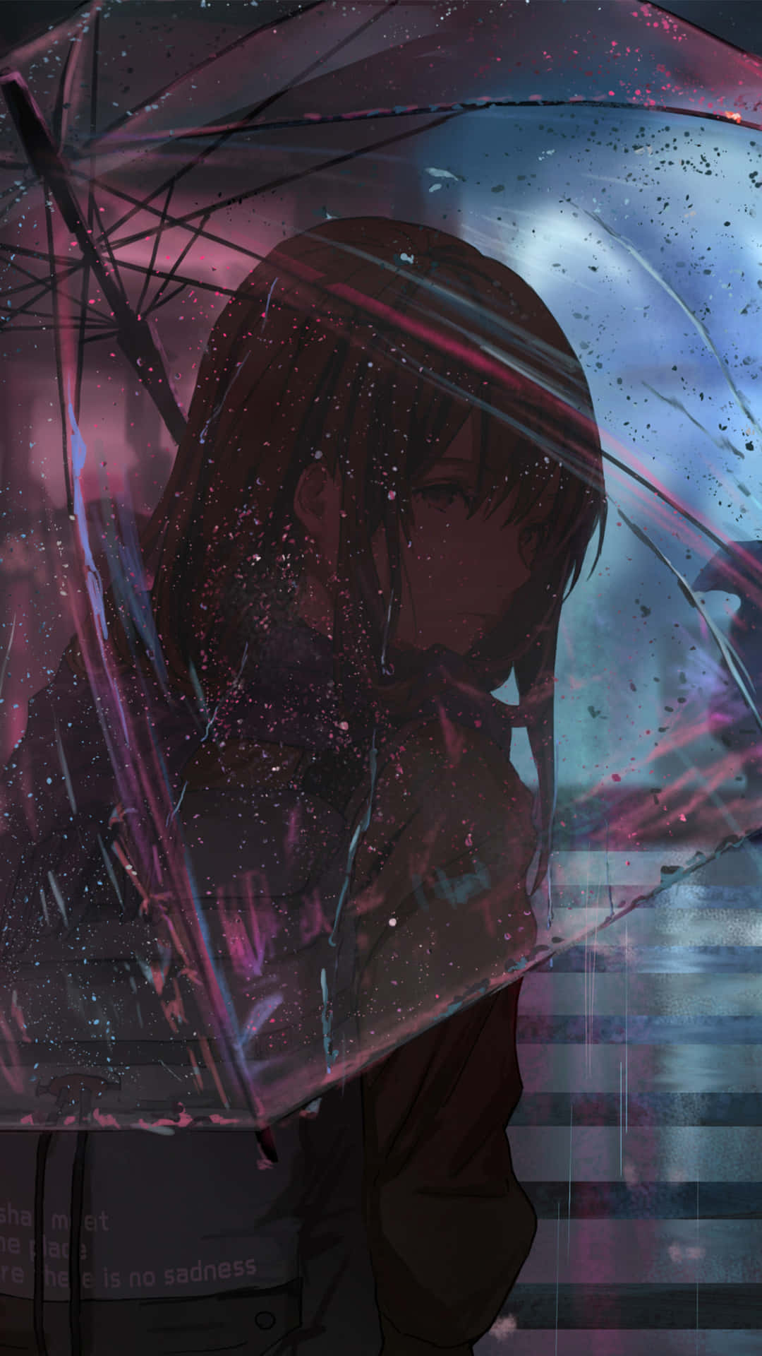 Sad Crying Anime Girl With An Umbrella Background