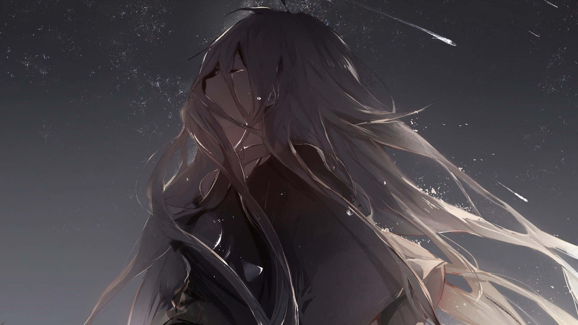 Sad Crying Anime Girl With Long Hair Background