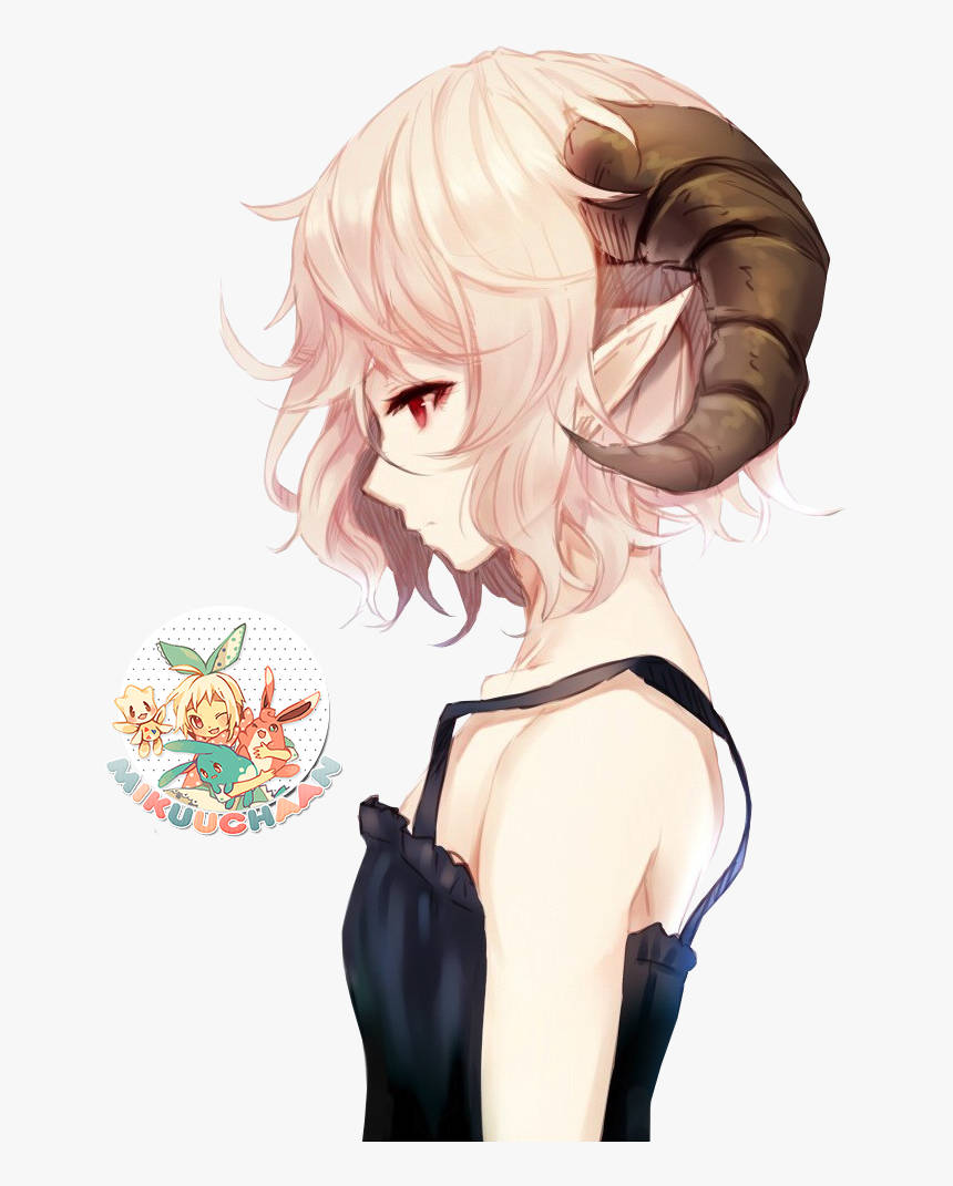 Sad Demon Girl With A Ram's Horn