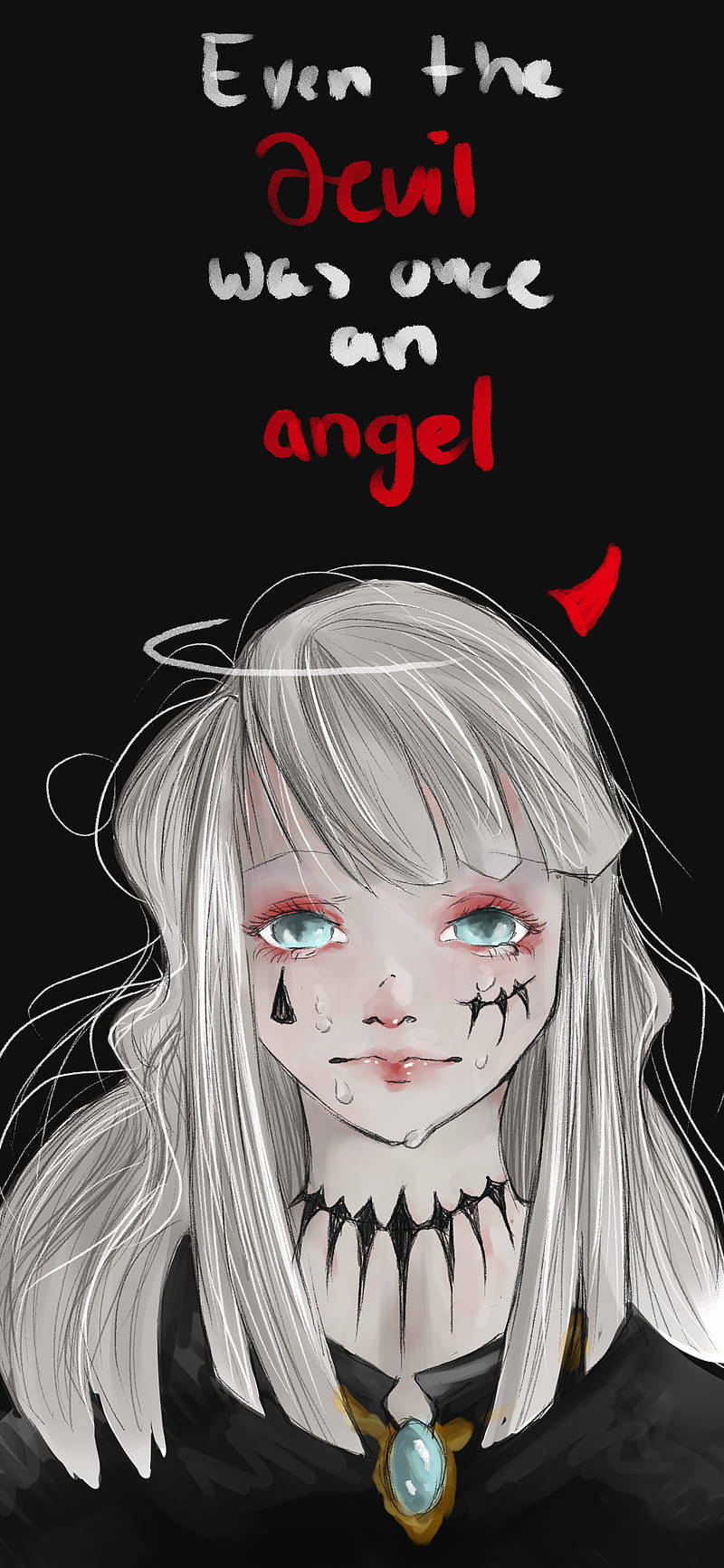 Sad Demon Girl With Text Graphics