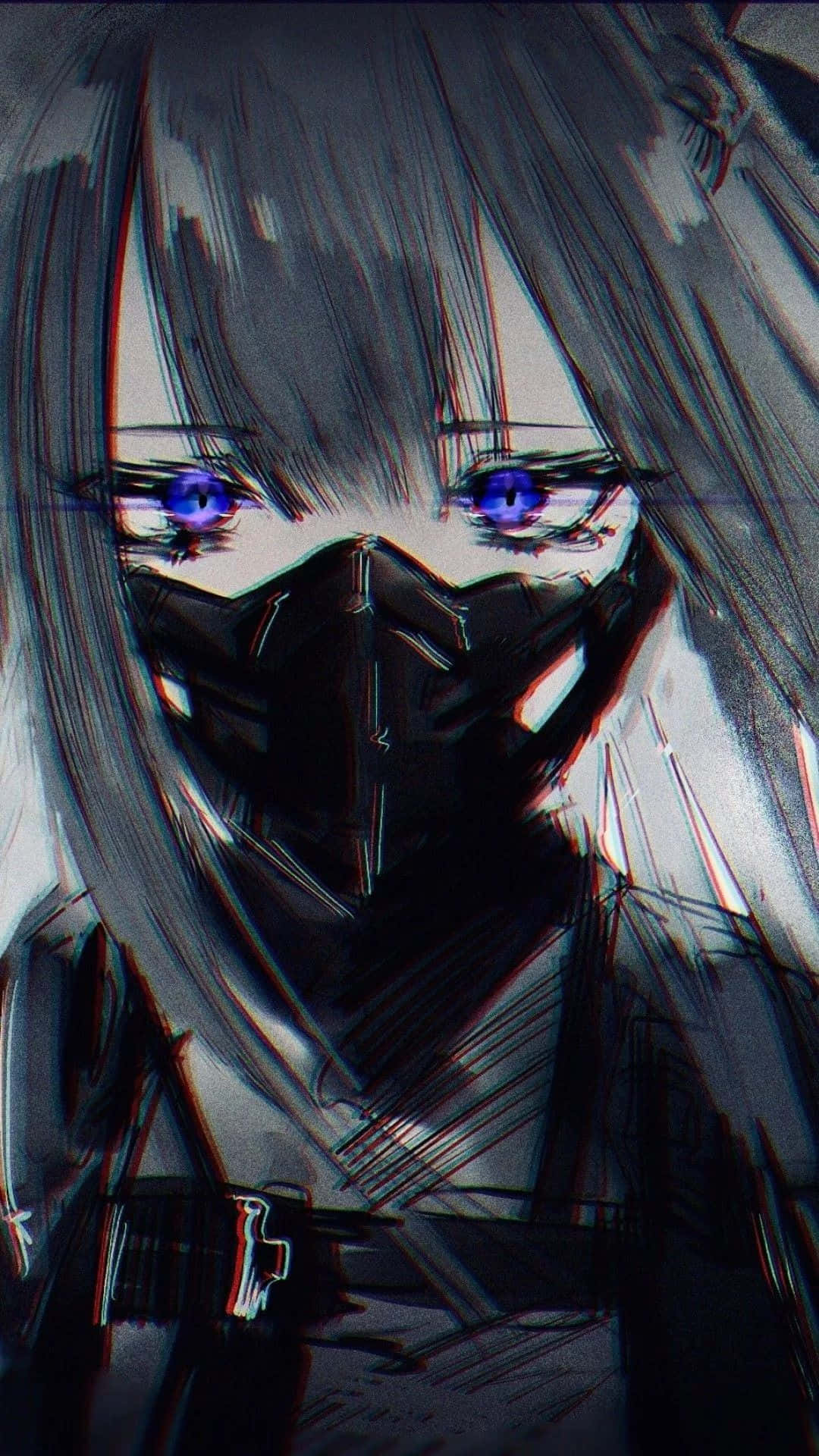 Sad Depressing Anime Girl Black Mask Background