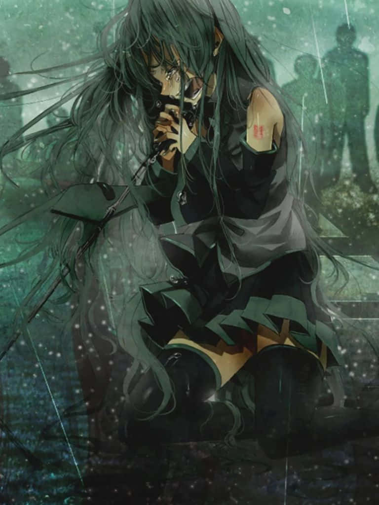 Sad Depressing Anime Girl Crying Death Rain Background