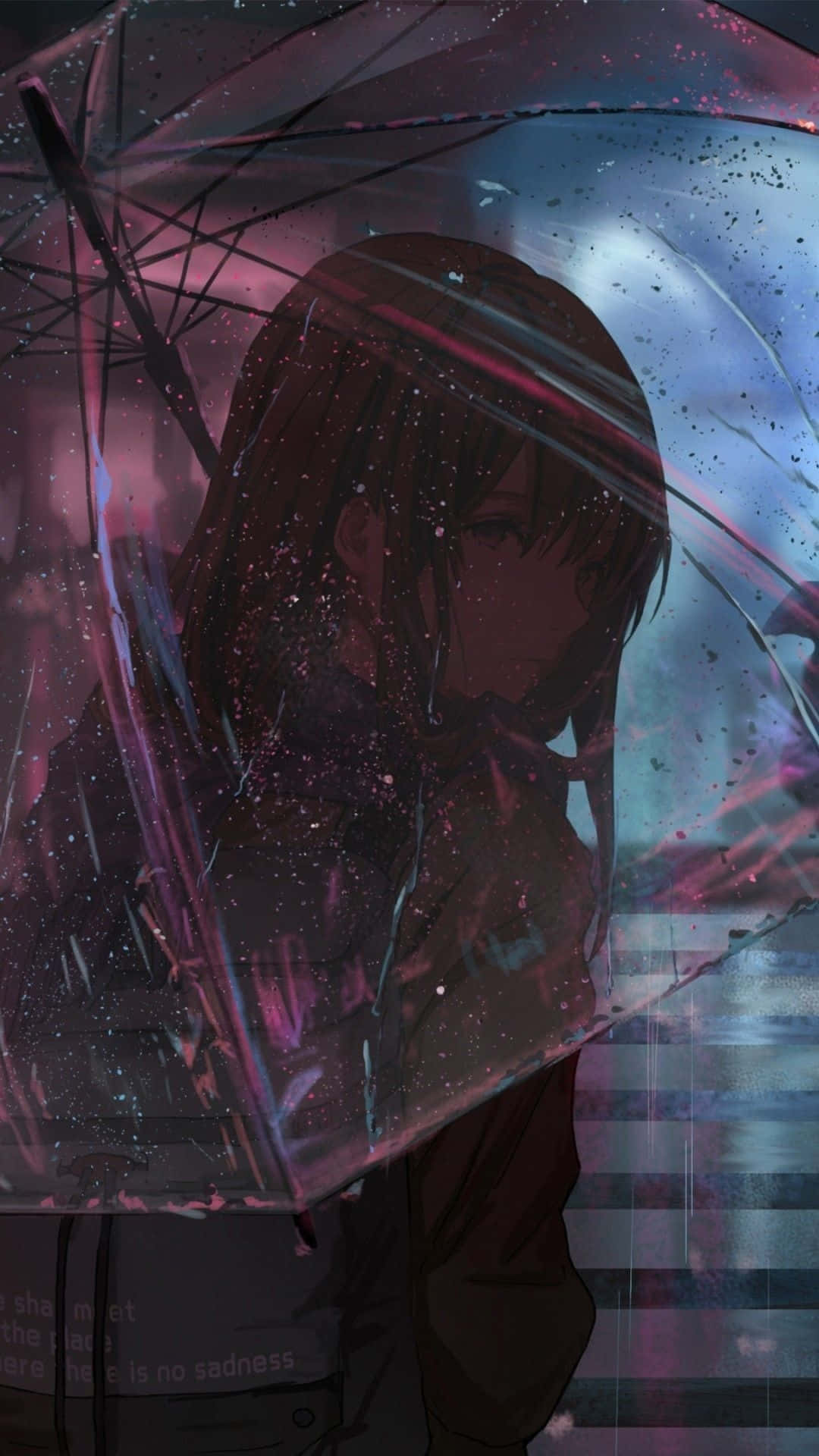 Sad Depressing Anime Girl Umbrella Rain Background