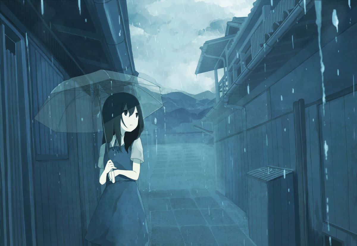 Sad Depressing Anime Girl Walking In Dark Alley Background