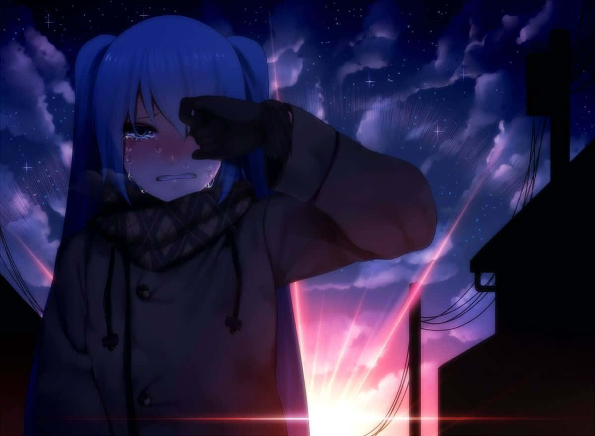 Sad Depressing Anime Hatsune Miku Wiping Tears