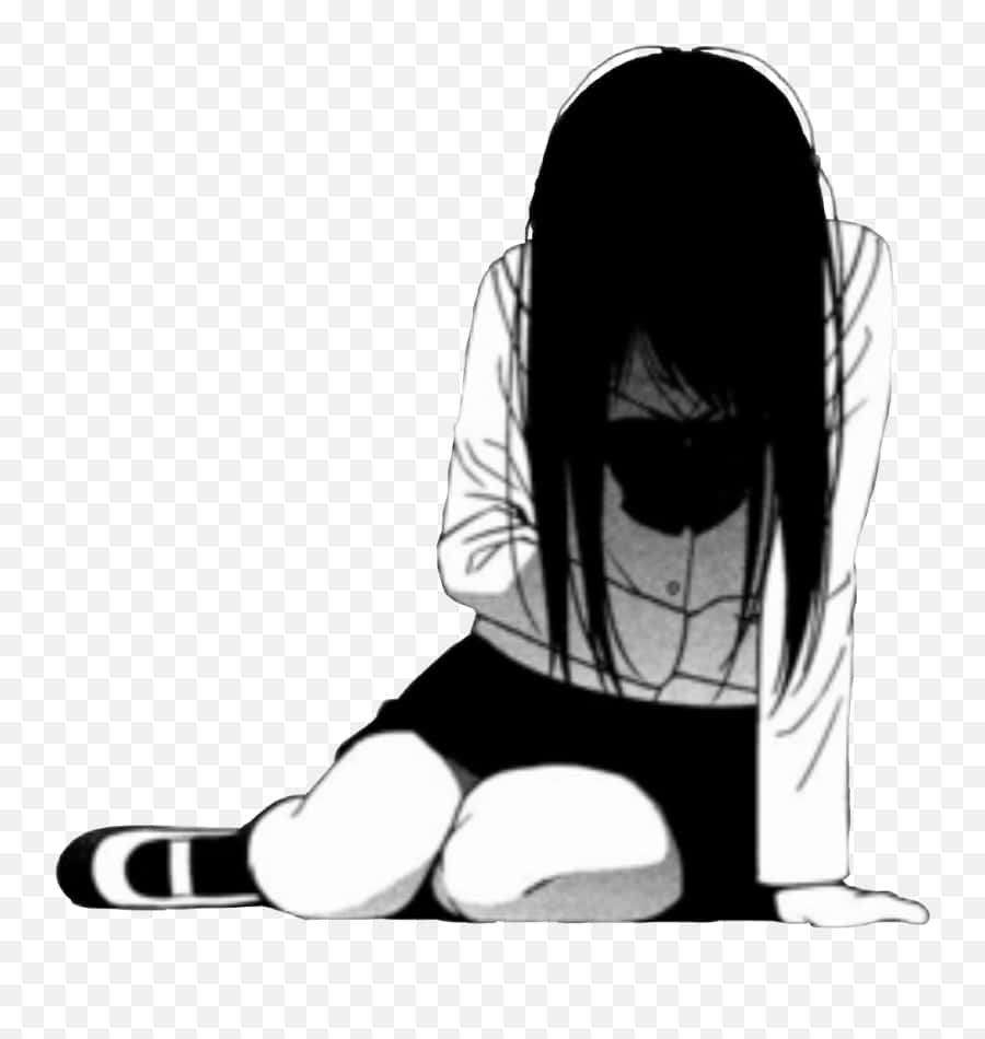 Sad Depressing Anime School Girl Crying Down Background