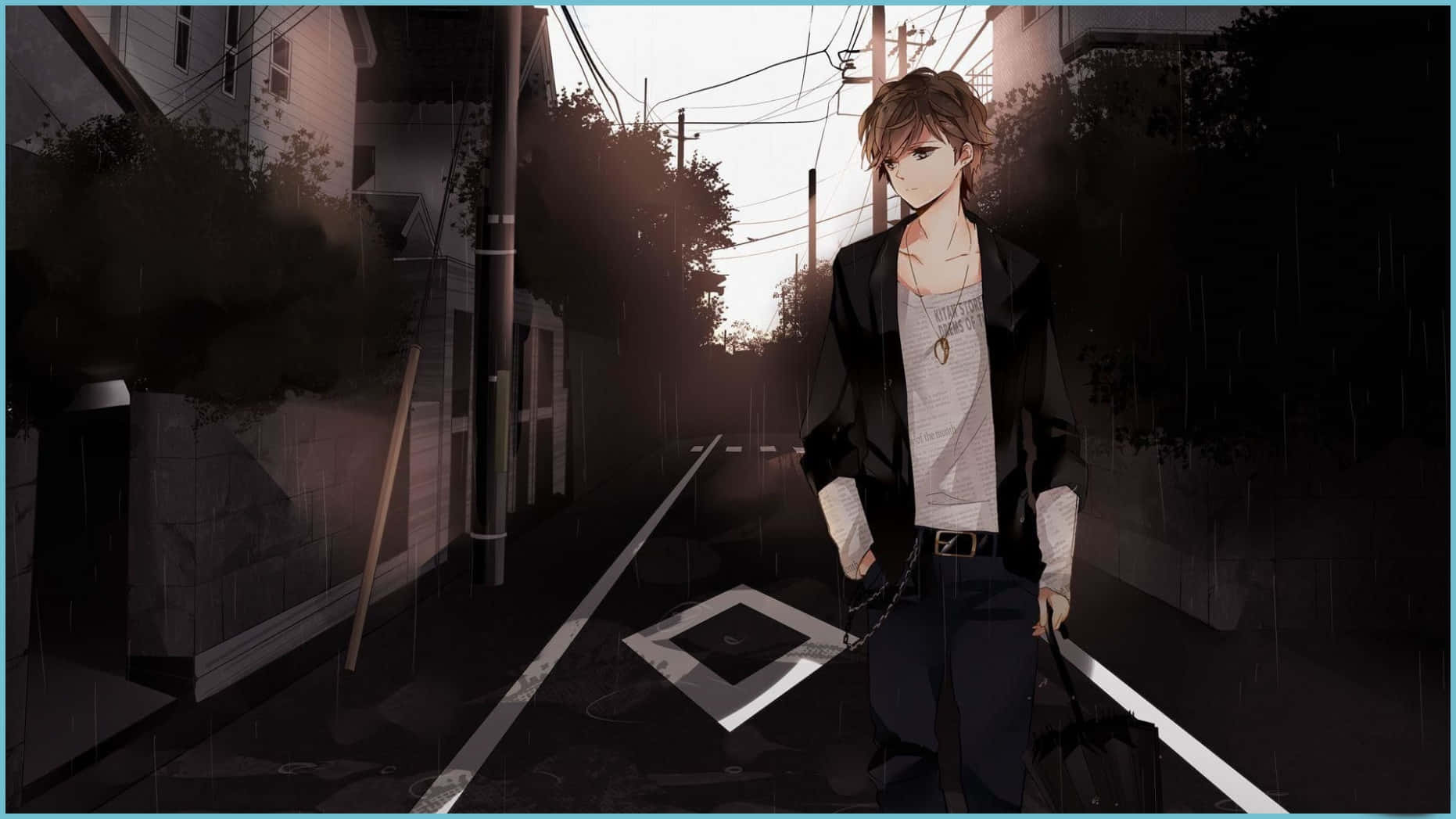 Sad Depressing Anime Teenage Boy Walking Street Background