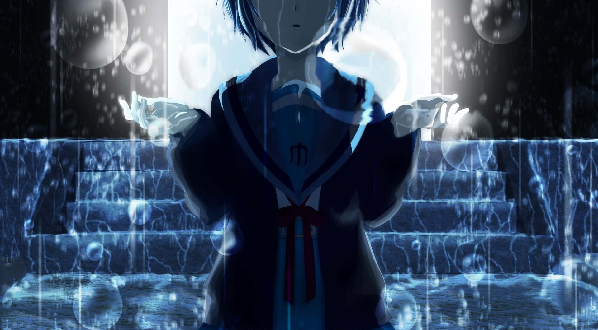 Sad Depressing Anime Yuki Nagato Shower Tears Background