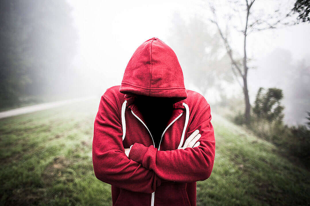 Sad Depressing Person In Red Hoodie Background