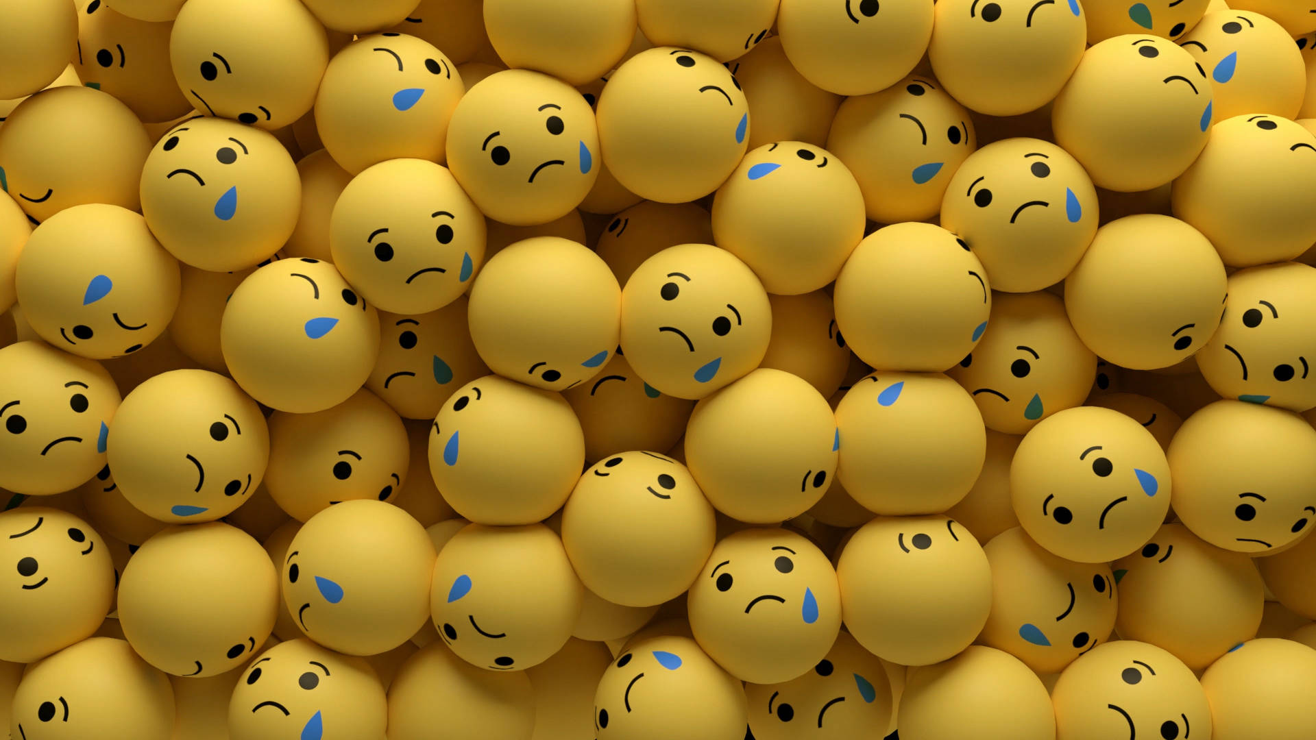 Sad Emoji Balls With Tear Drops Background
