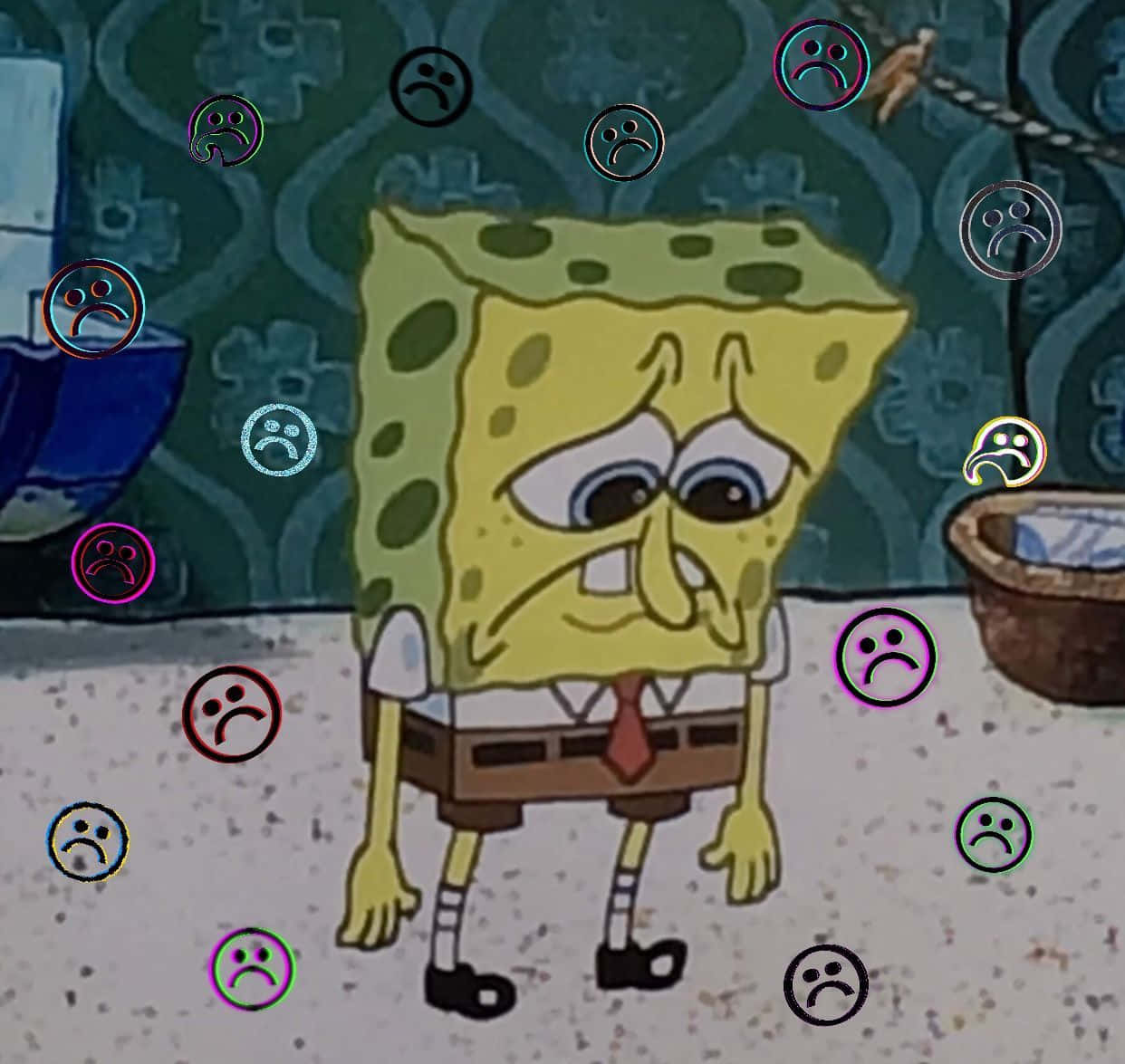 Sad Face Surrounding Spongebob Crying Background