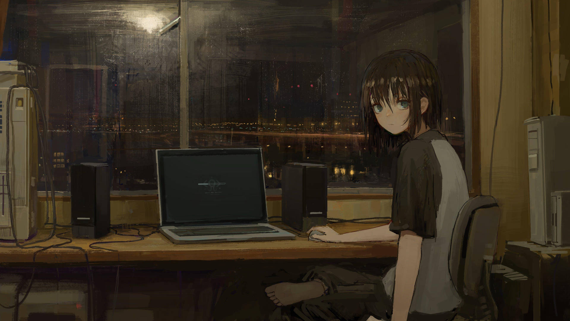 Sad Girl Aesthetic Anime Girl By Desk Background