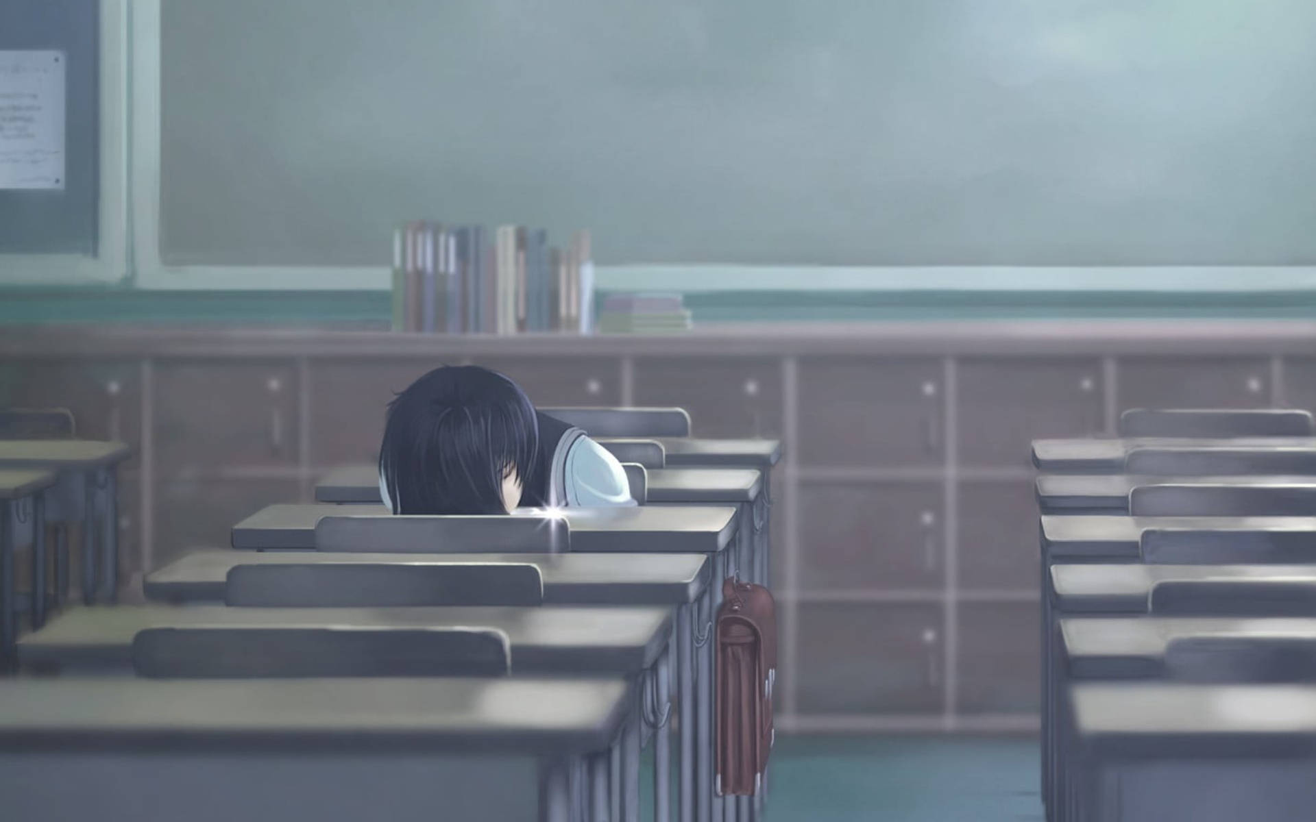 Sad Girl In Anime Classroom