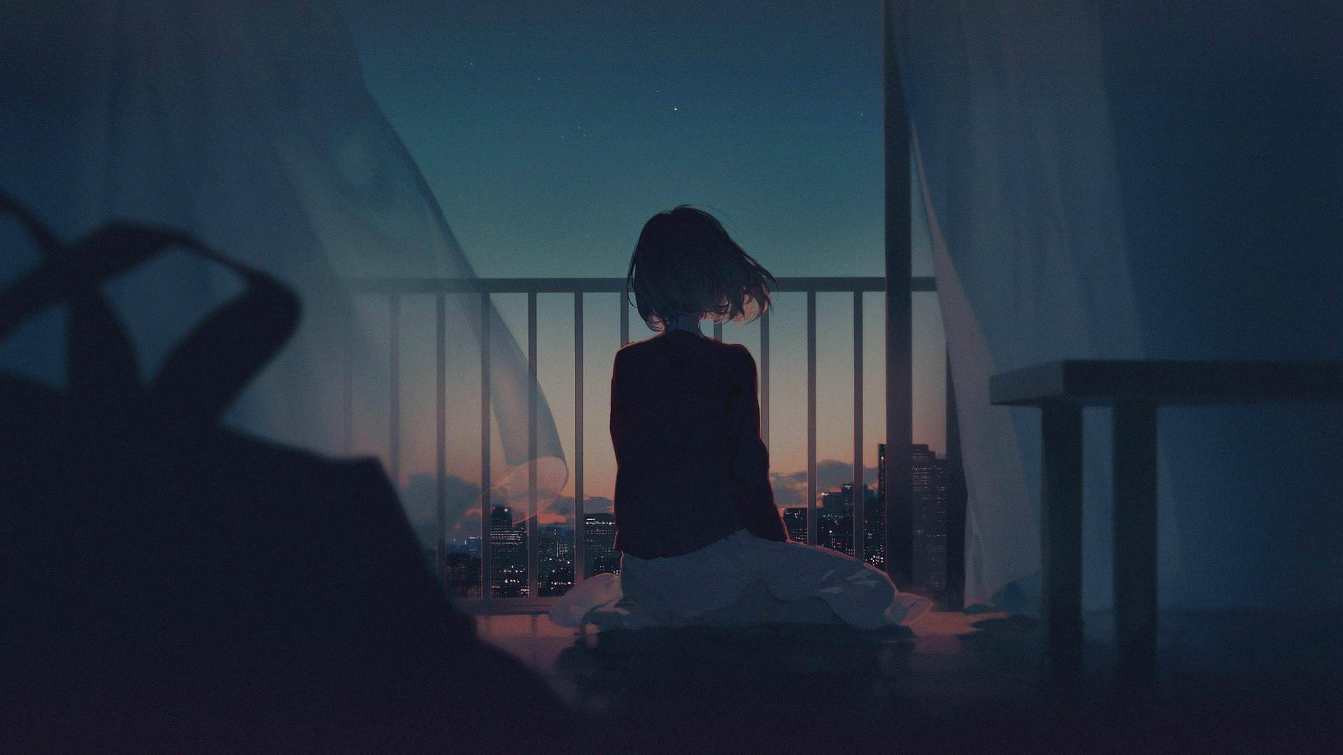 Sad Girl In Balcony Aesthetic Background