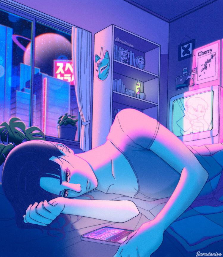 Sad Girl In Room Digital Art Background