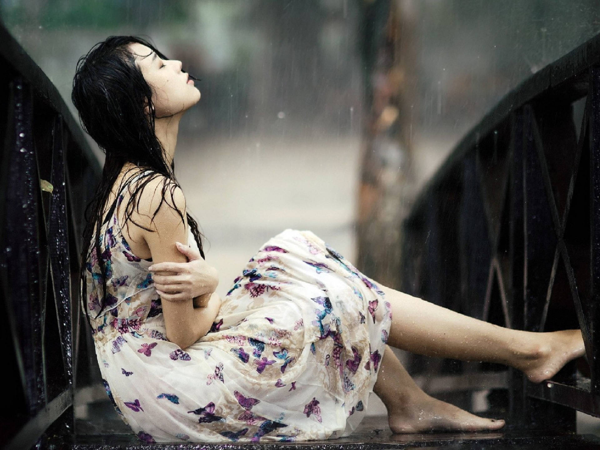 Sad Girl In The Rain Background