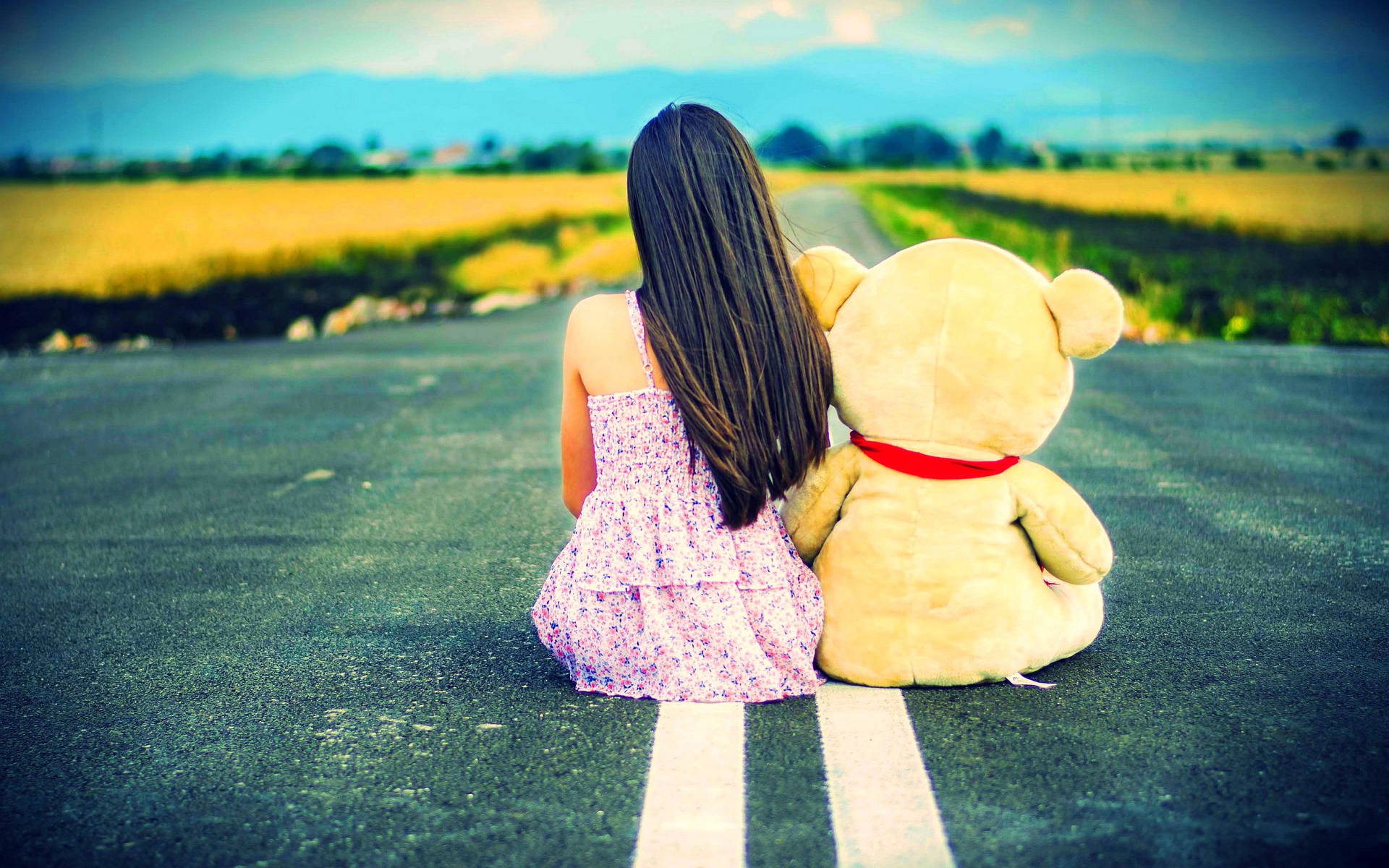 Sad Girl With Teddy Bear Background