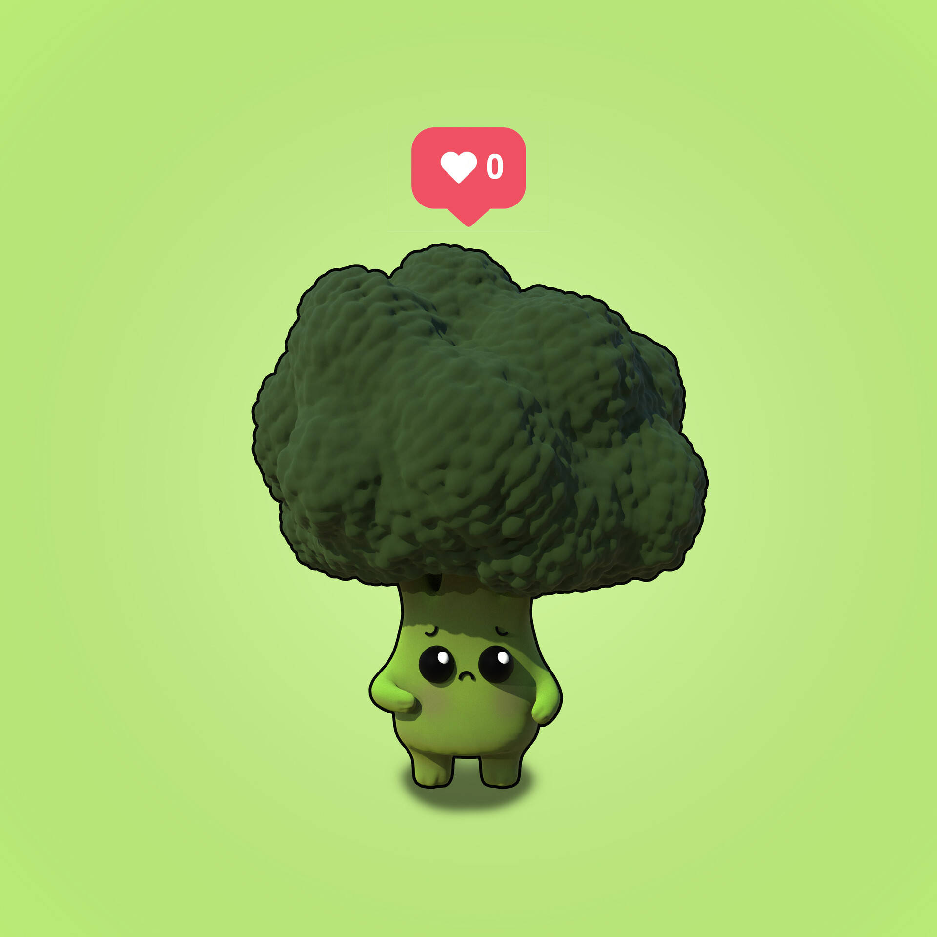 Sad Green Broccoli With Heart Background