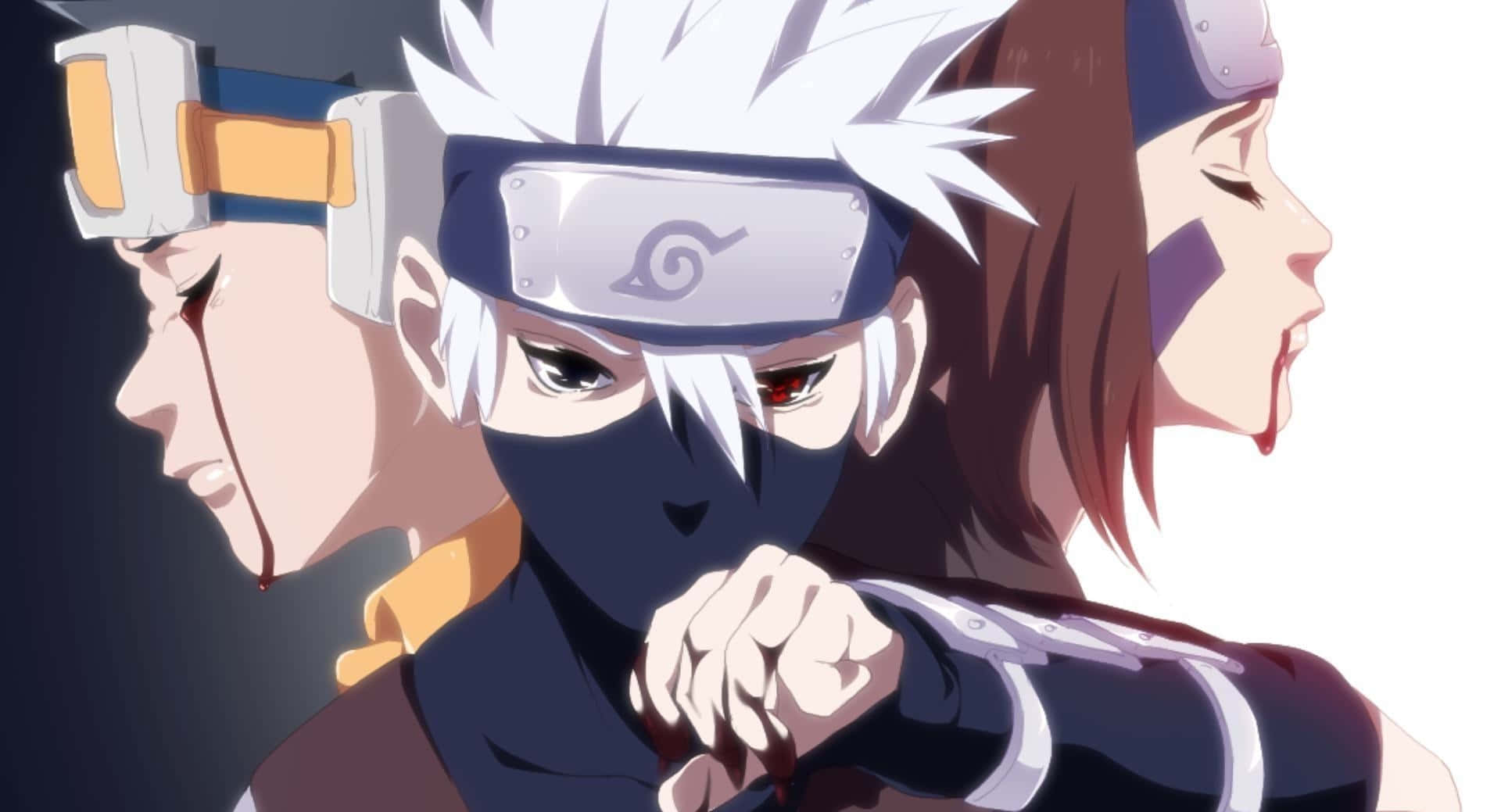 Sad Kakashi Holding His Bloody Hand Next To His Face