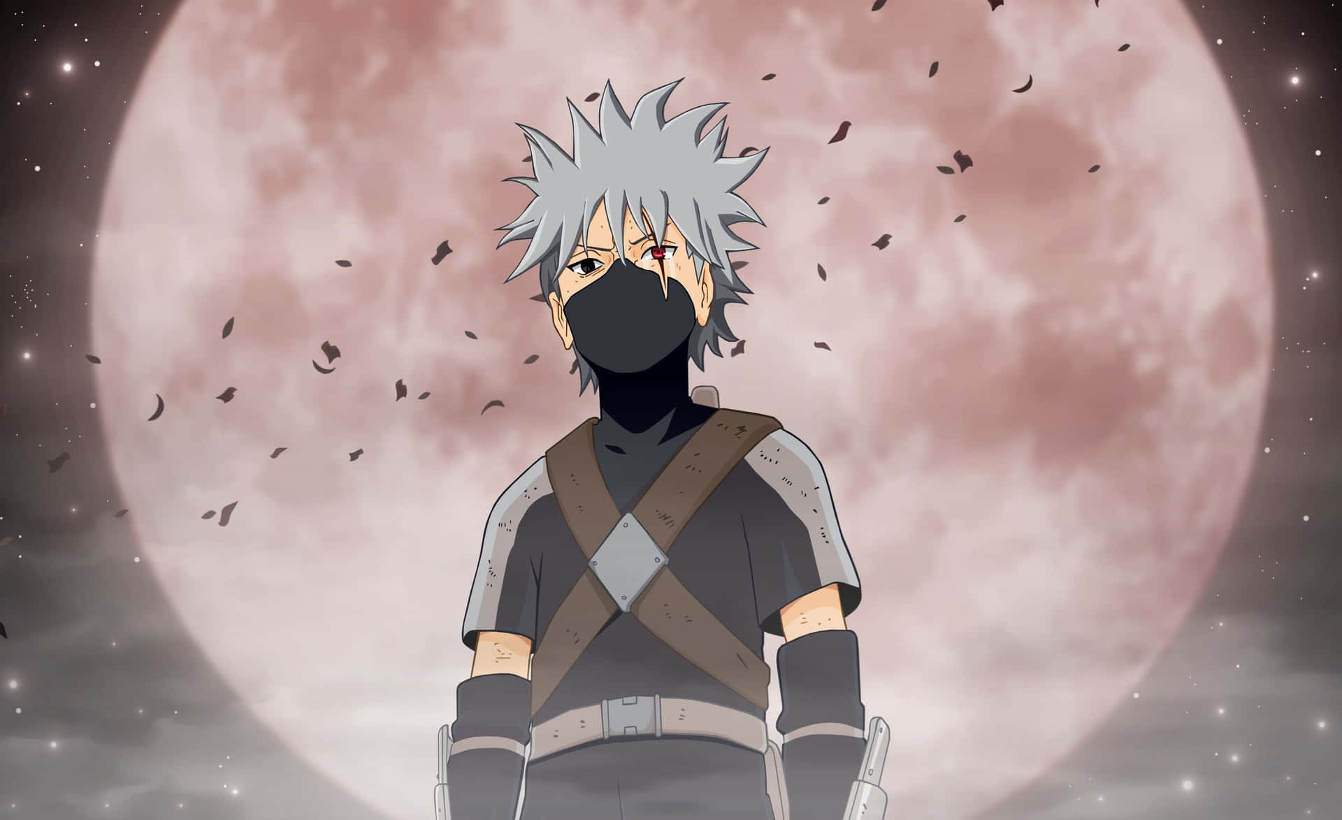 Sad Kakashi In His Youth Against Full Moon Background