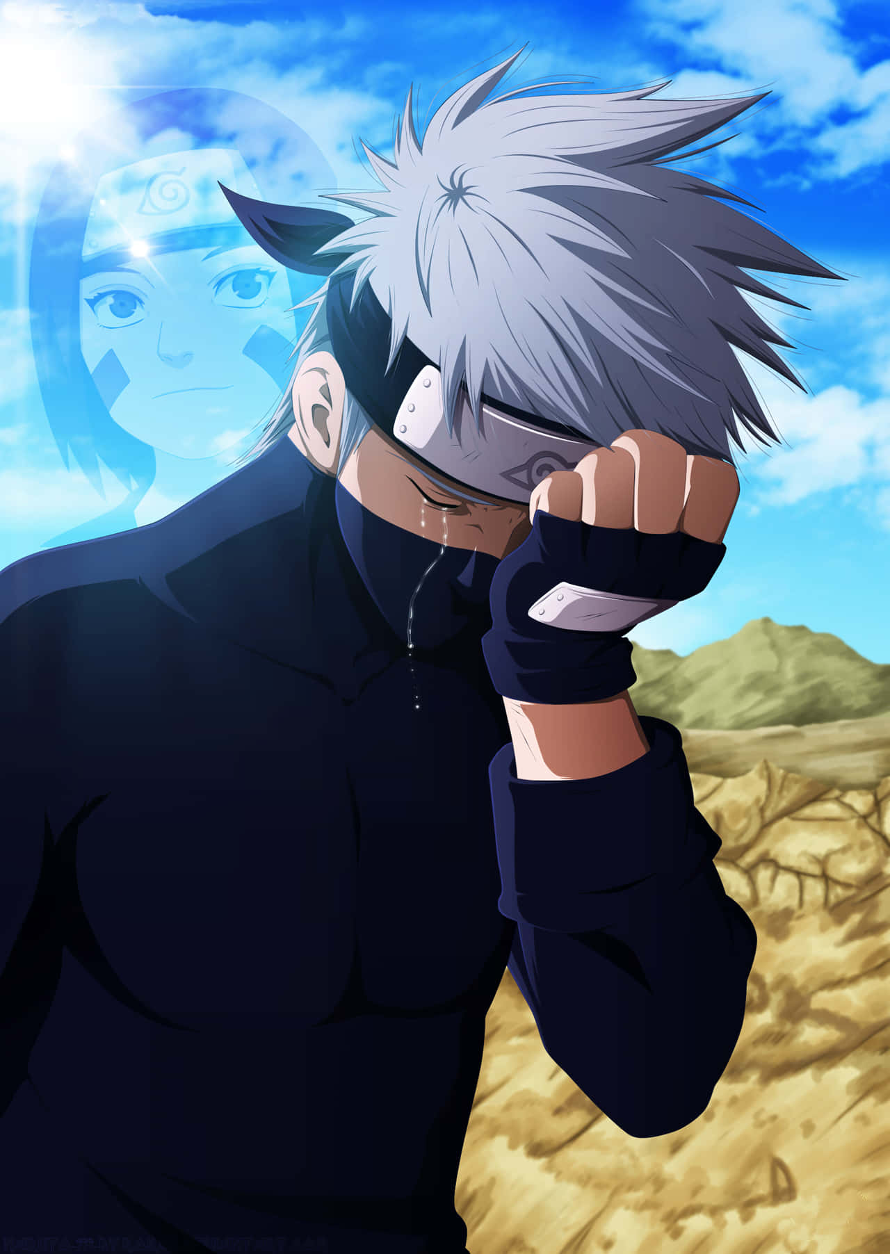 Sad Kakashi With His Hand On His Face Crying