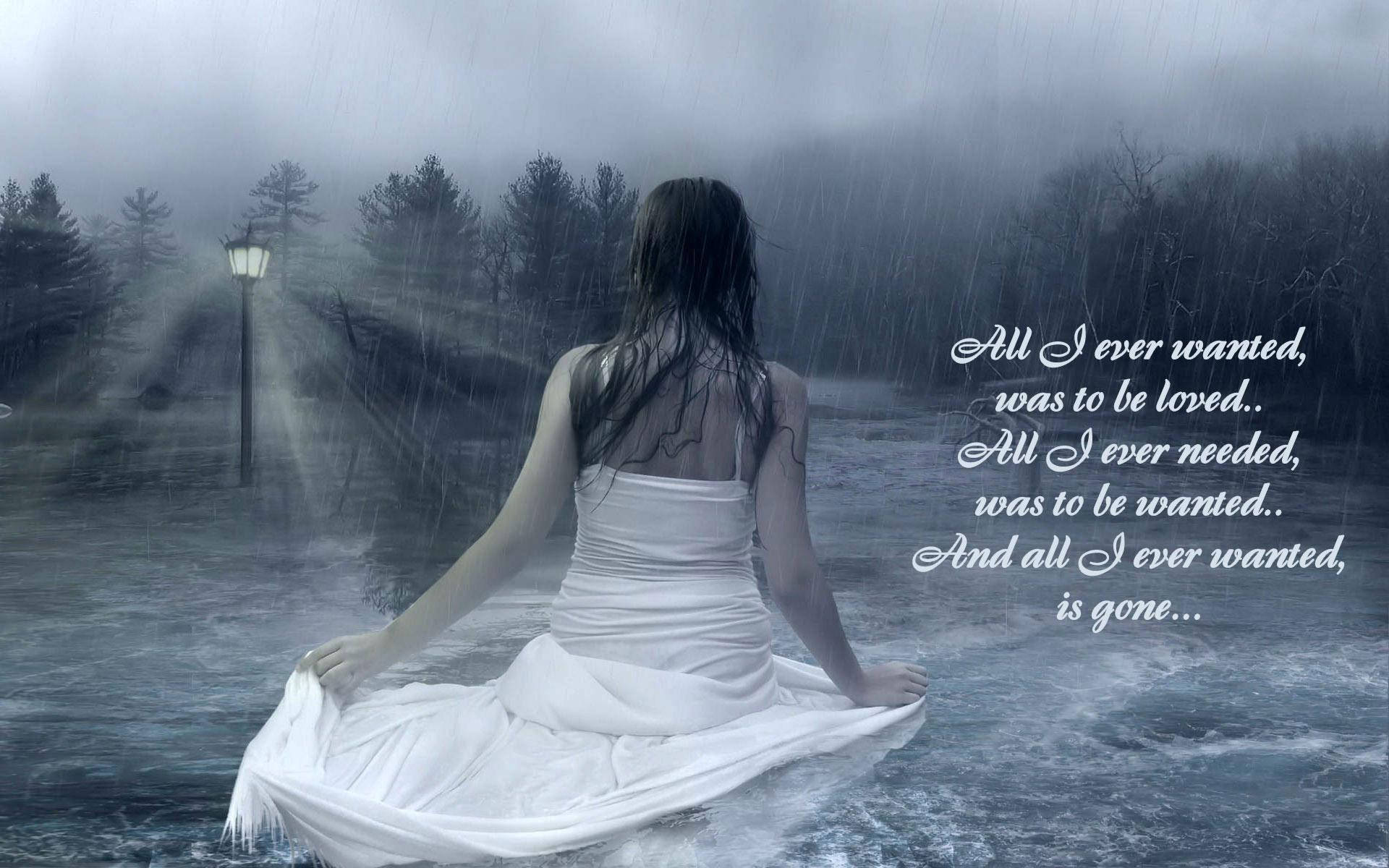 Sad Love Girl In The Rain Background