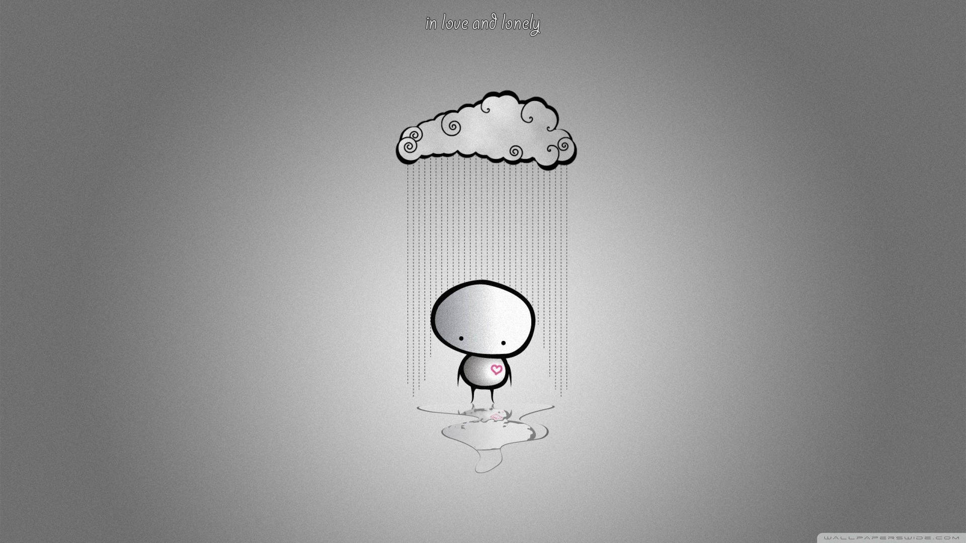 Sad Love Stickman In Rain Background