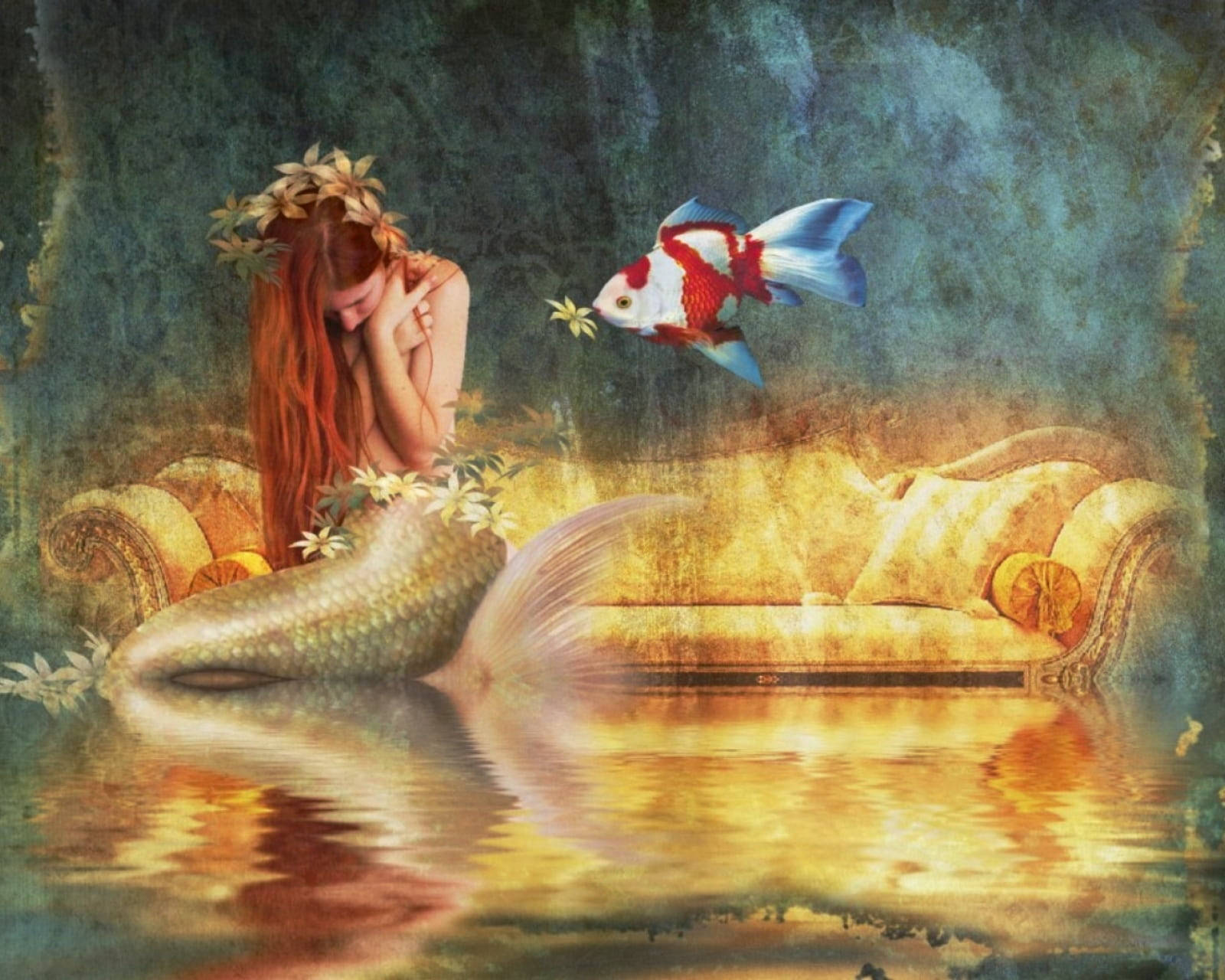 Sad Mermaid Beautiful Fish Background