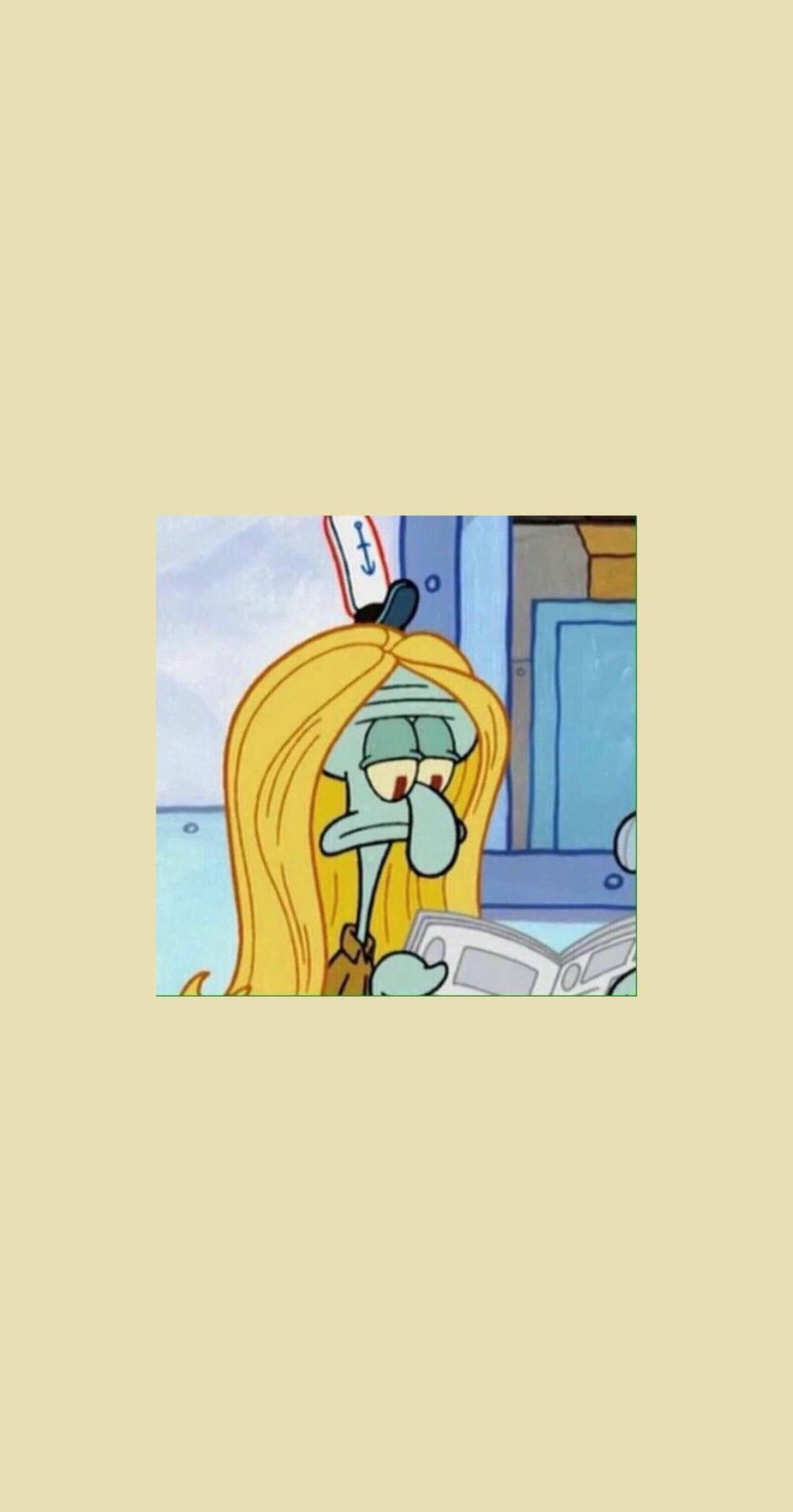 Sad Squidward With Wig Background