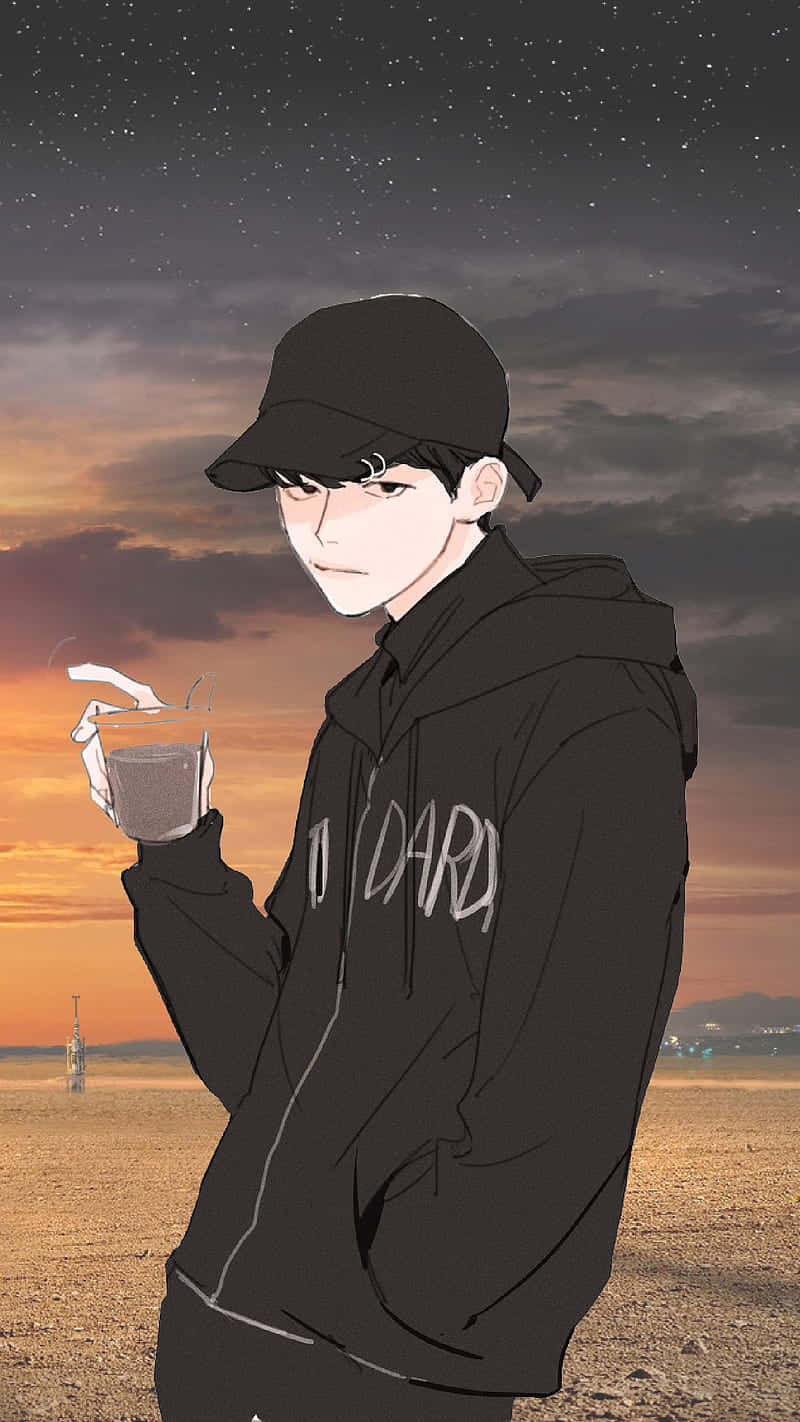 Sad Vibes Anime Guy Tea Background