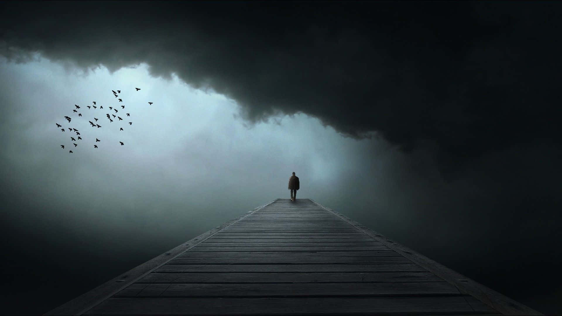 Sad Vibes Man Bridge Dark Clouds Background