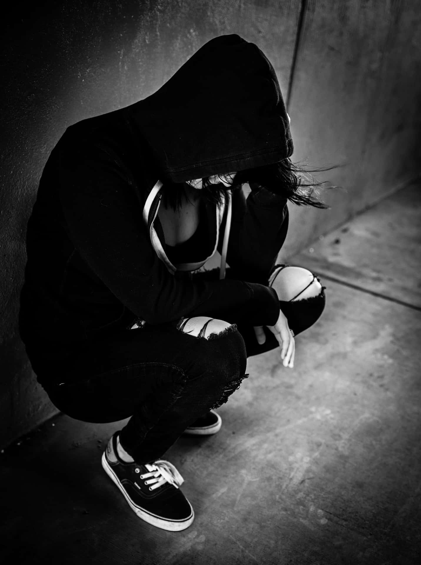 Sad Vibes Woman Hoodie Background