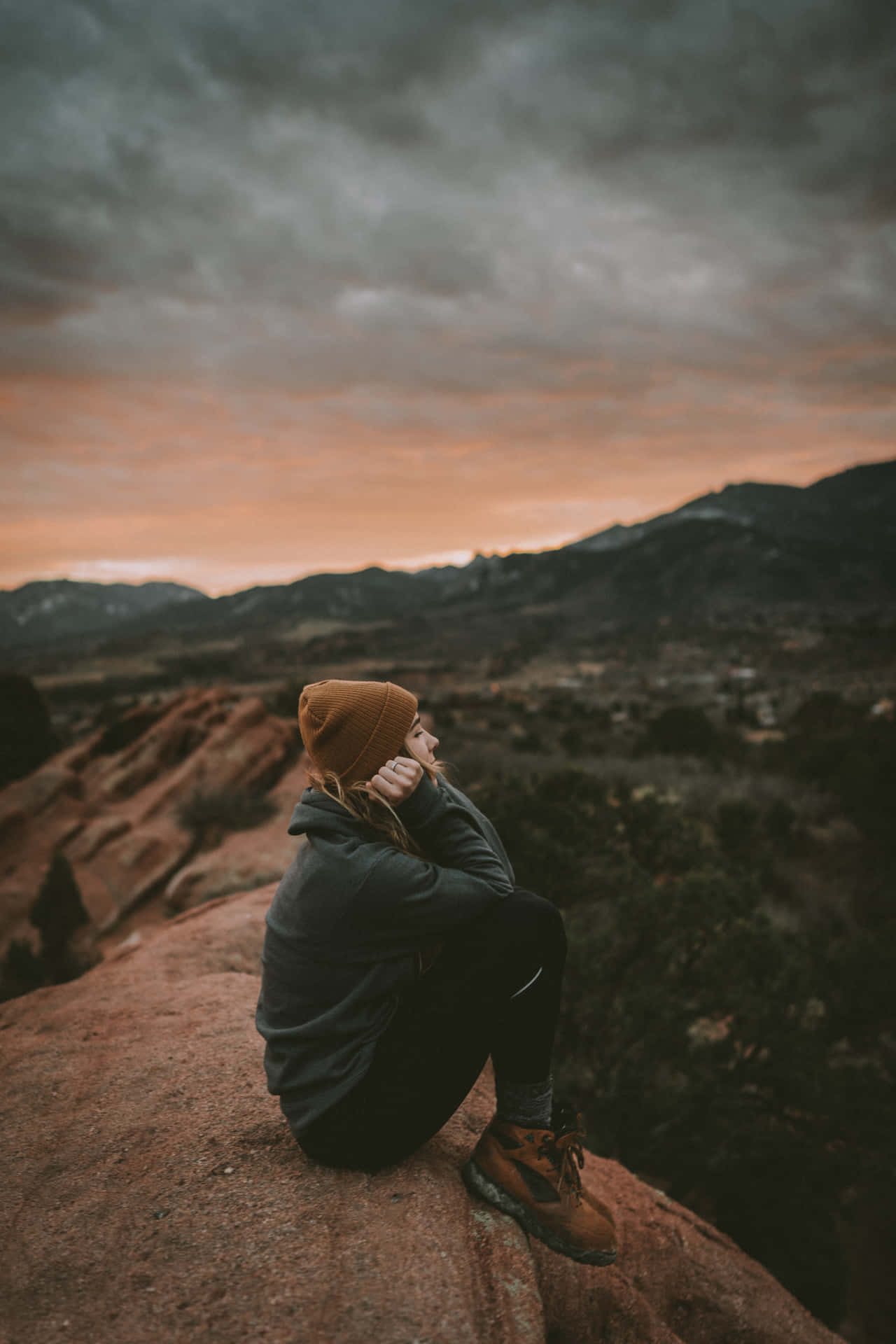 Sad Vibes Woman Mountain Sunset Background