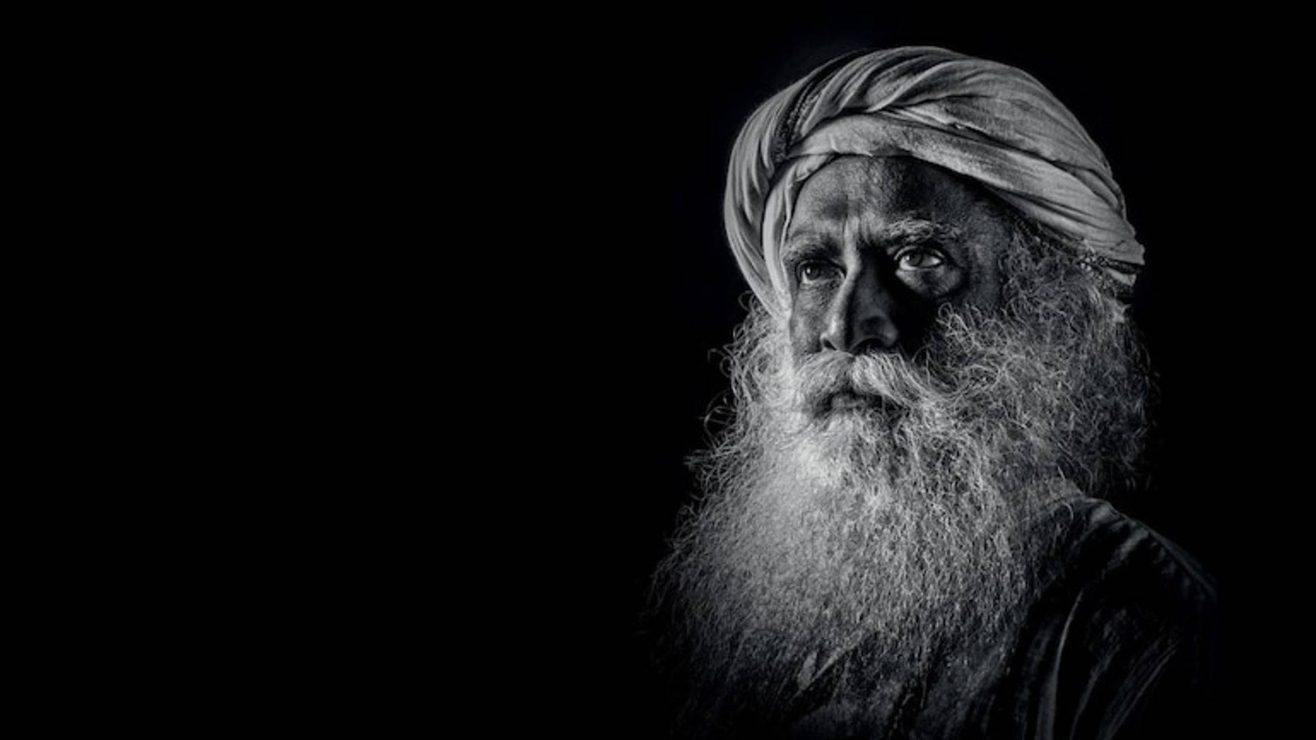 Sadhguru Looking Up Black And White Background