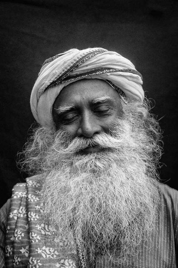 Sadhguru Smiling With Eyes Closed Black And White Background