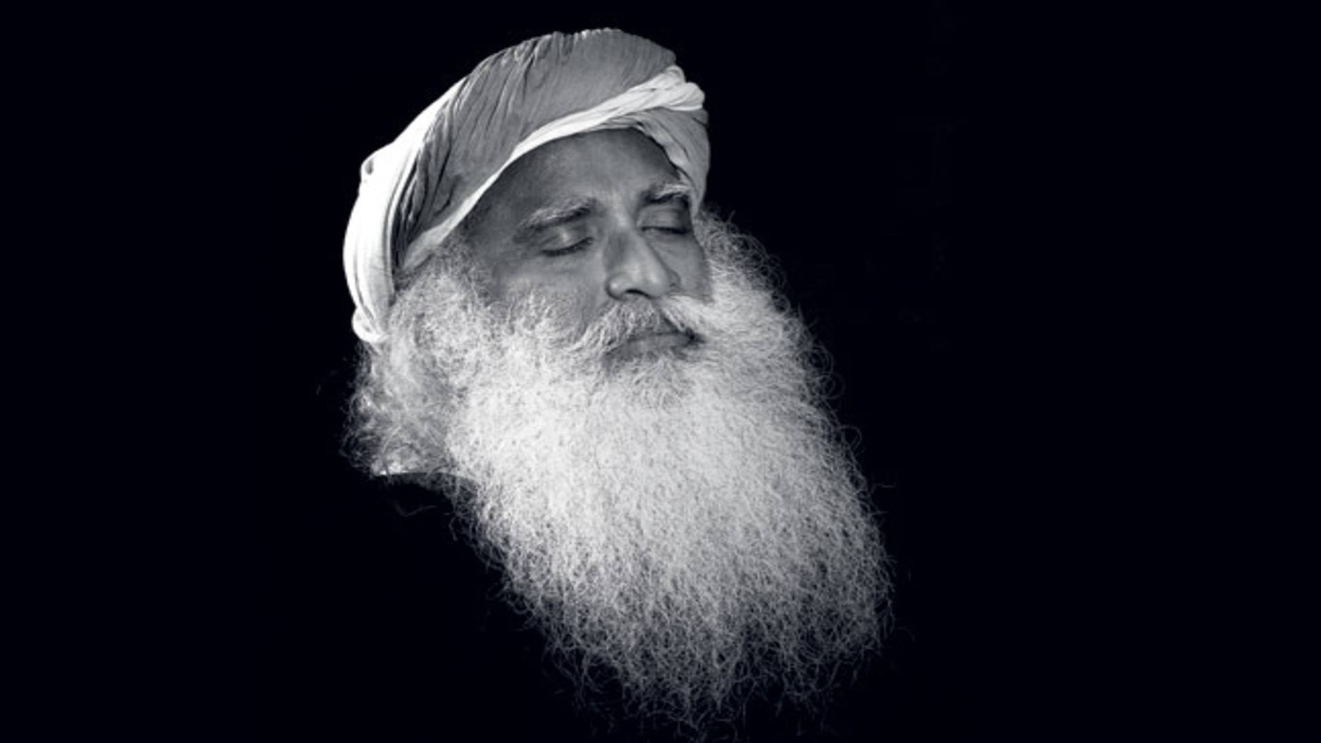 Sadhguru With Closed Eyes Black And White Background