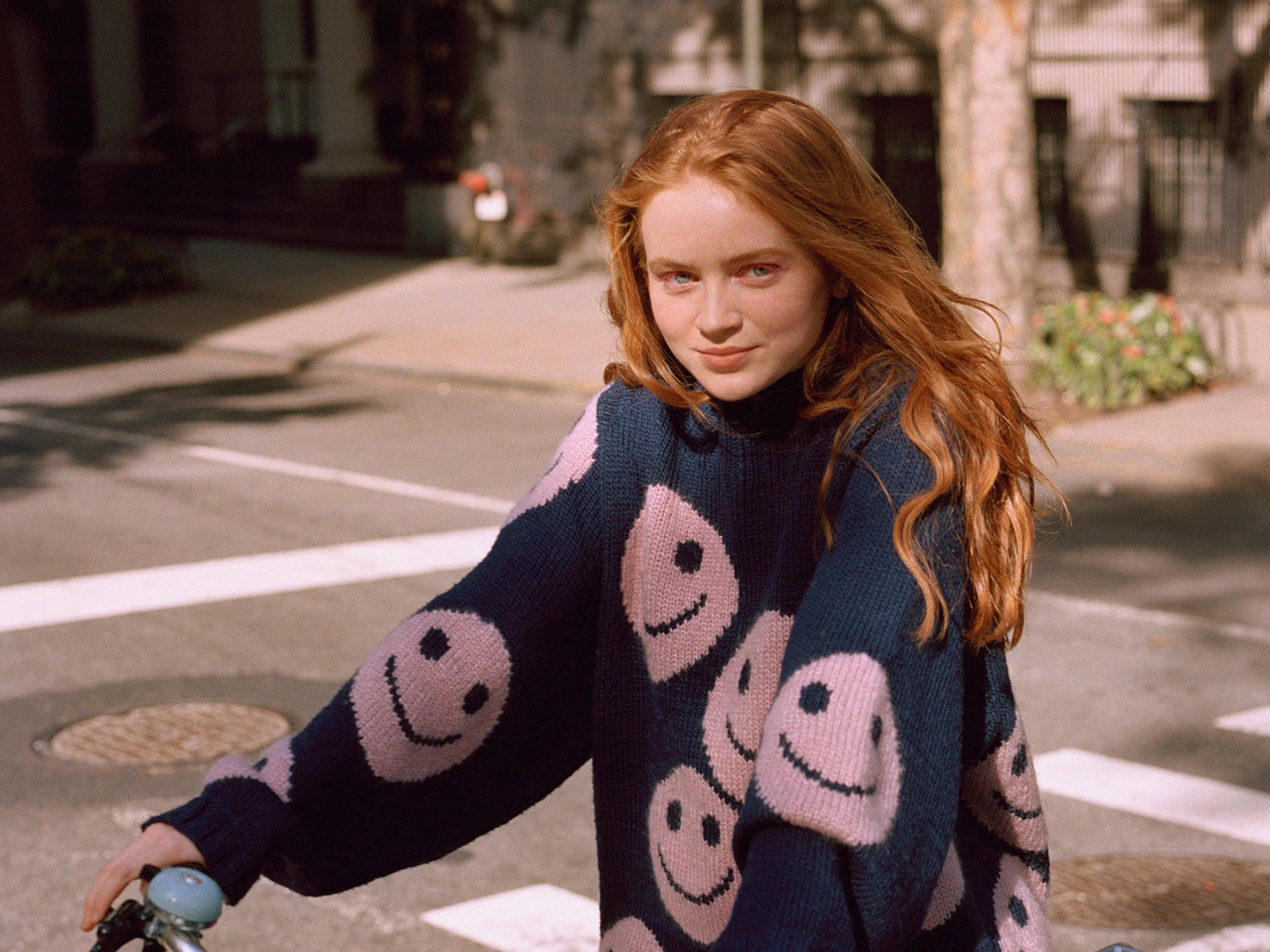 Sadie Sink In Turtle Neck Jacket Background