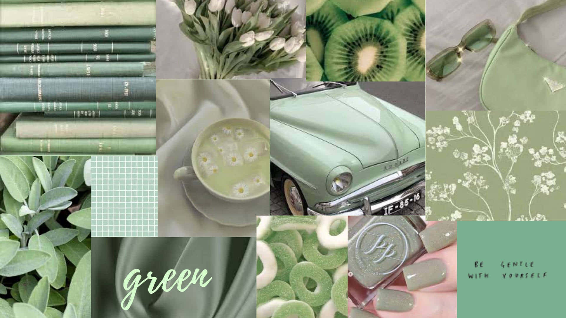 Sage Aesthetic Collage Kiwi And Gummy Background