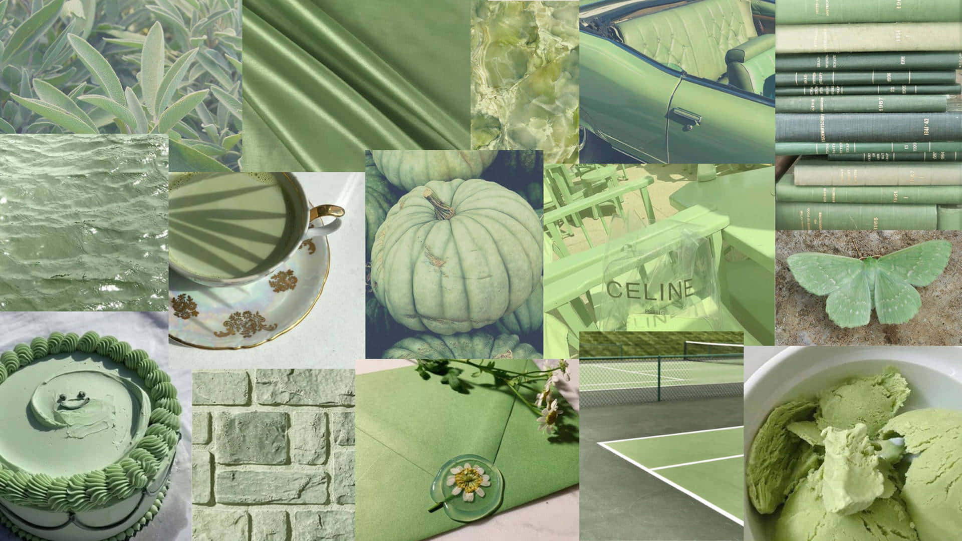 Sage Aesthetic Collage Pumpkin And Cake Background