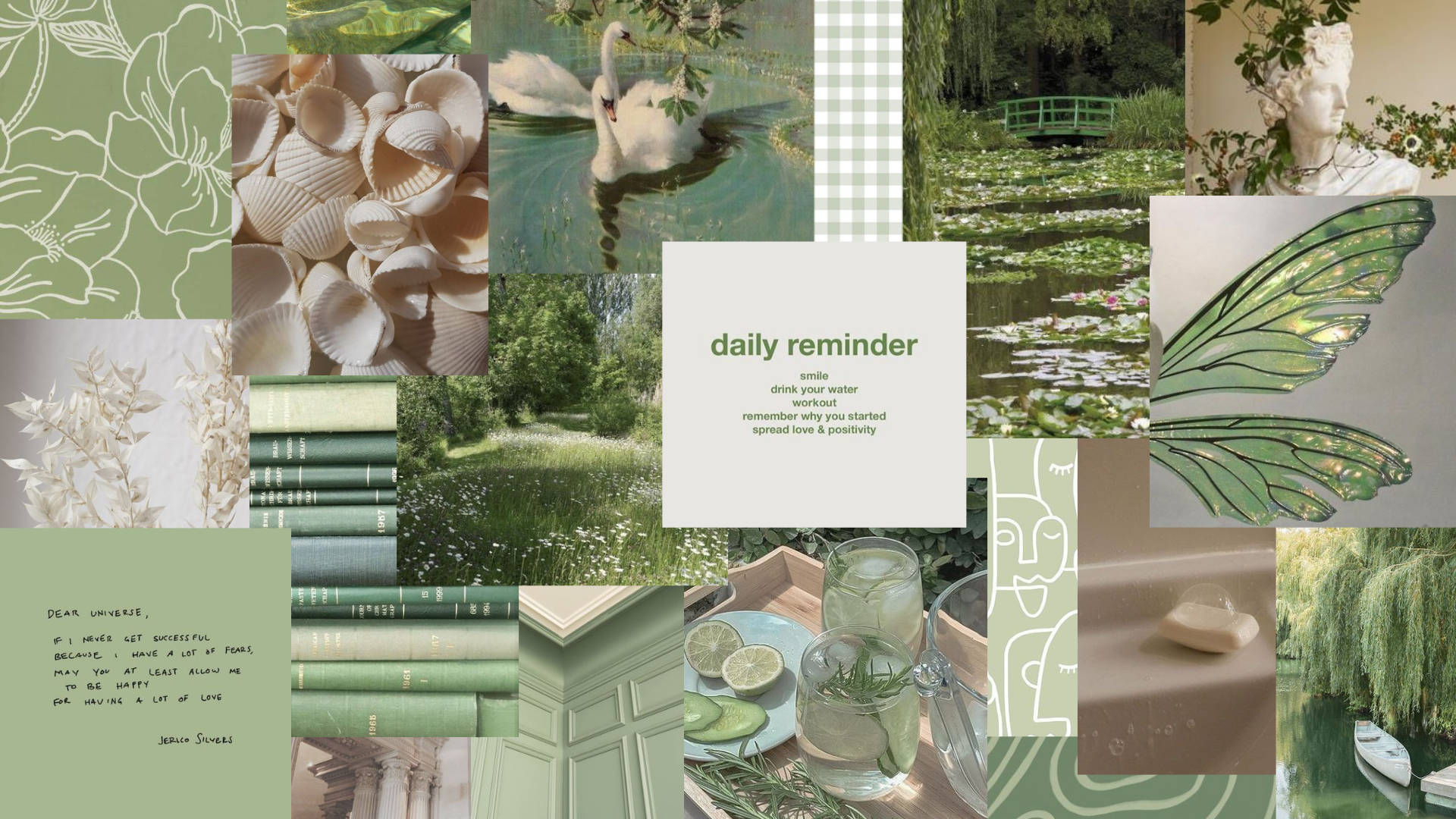 Sage Green Mood Aesthetic Collage Laptop Background