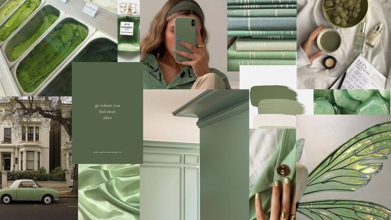 Sage Green Random Collage Pinterest Aesthetic Background