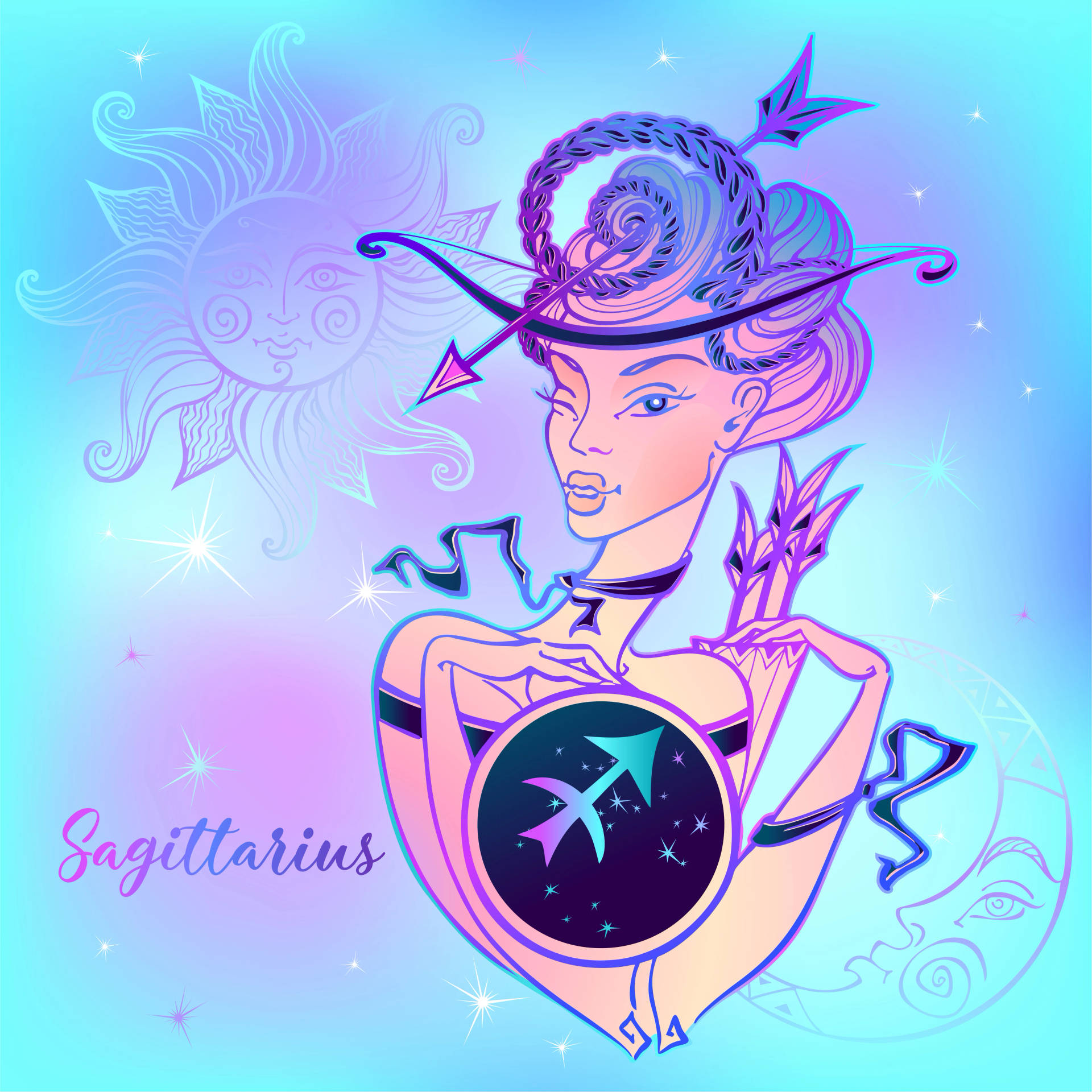 Sagittarius Zodiac Lady Archer Art Background