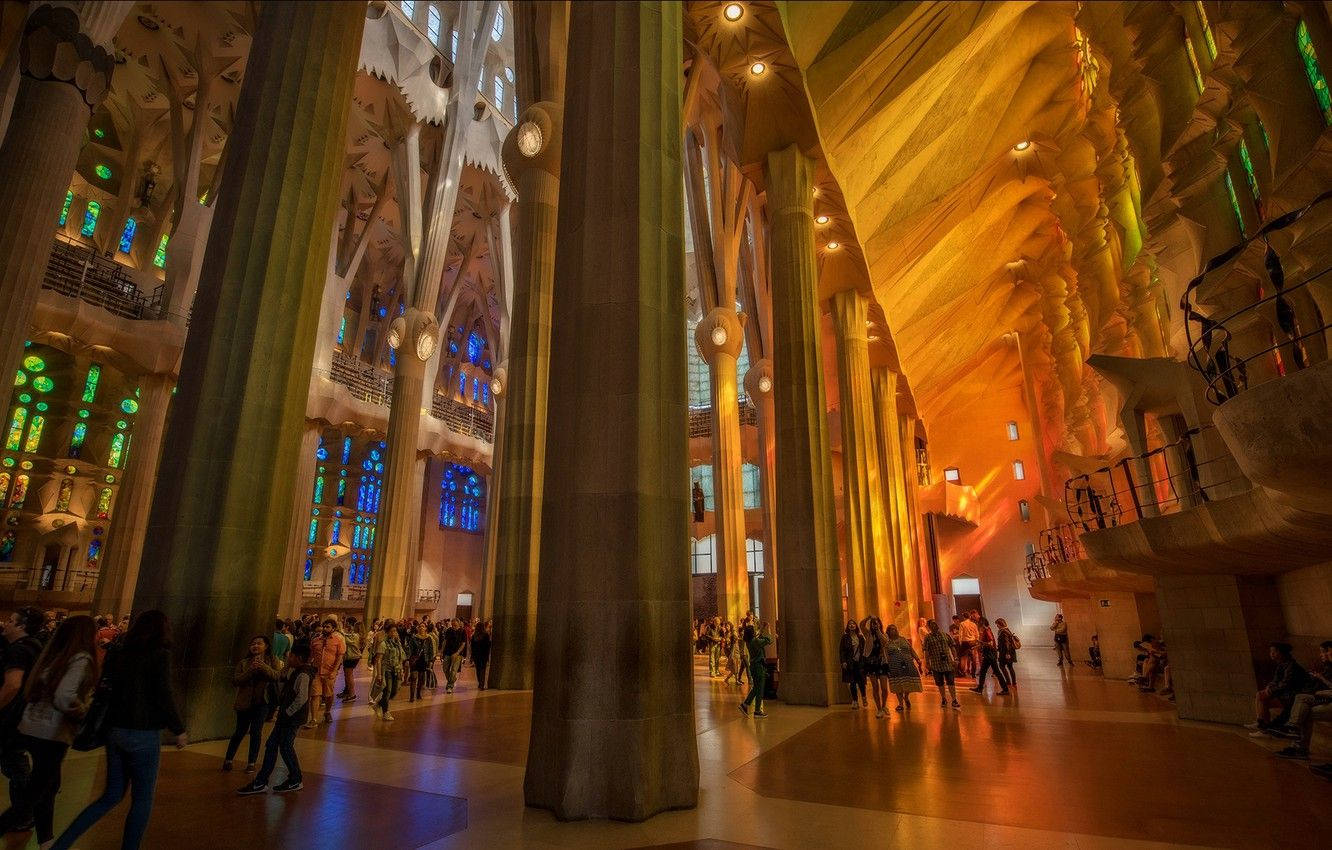 Sagrada Familia Interior Tourists Background