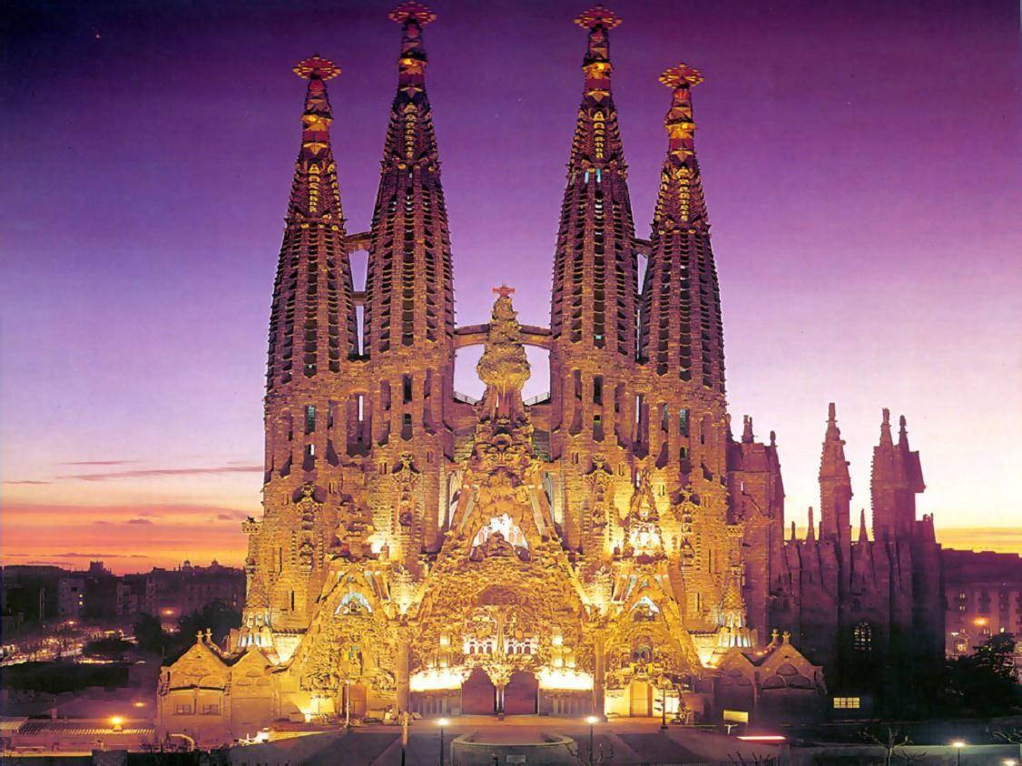 Sagrada Familia Purple Sky Night Background