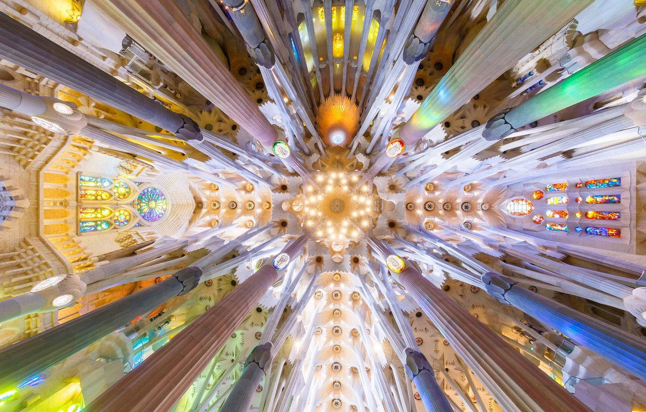 Sagrada Familia Spire Pillars Background